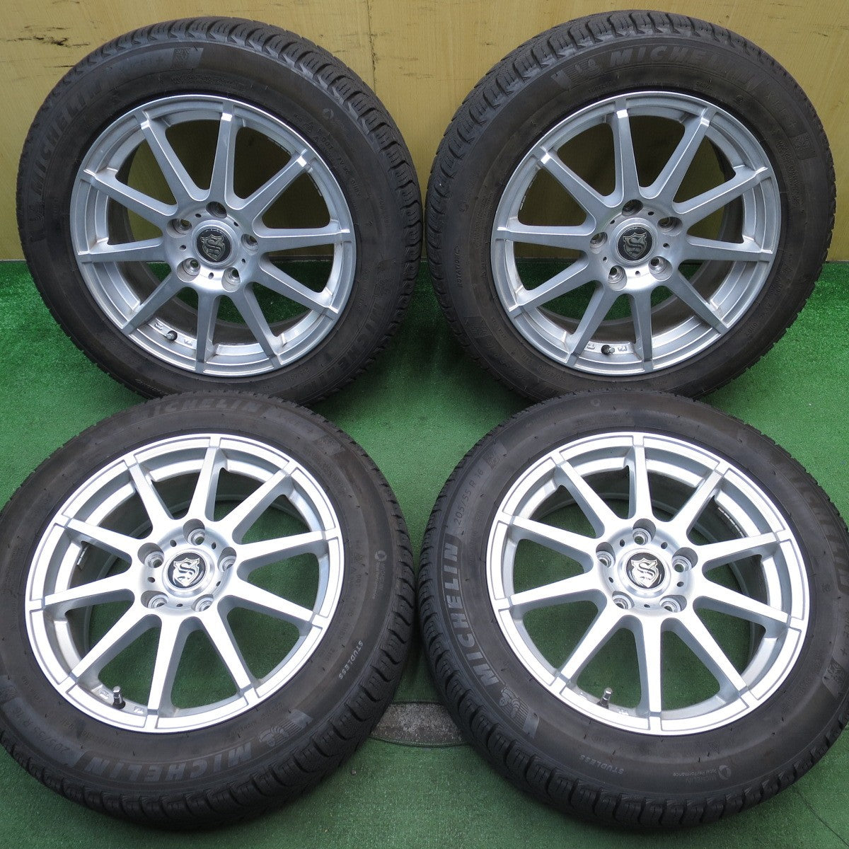 バリ溝!キレイ!9分★スタッドレス 205/55R16 ミシュラン X-ICE3+ 社外 アルミ 16インチ PCD114.3/5H★5062104NJス
