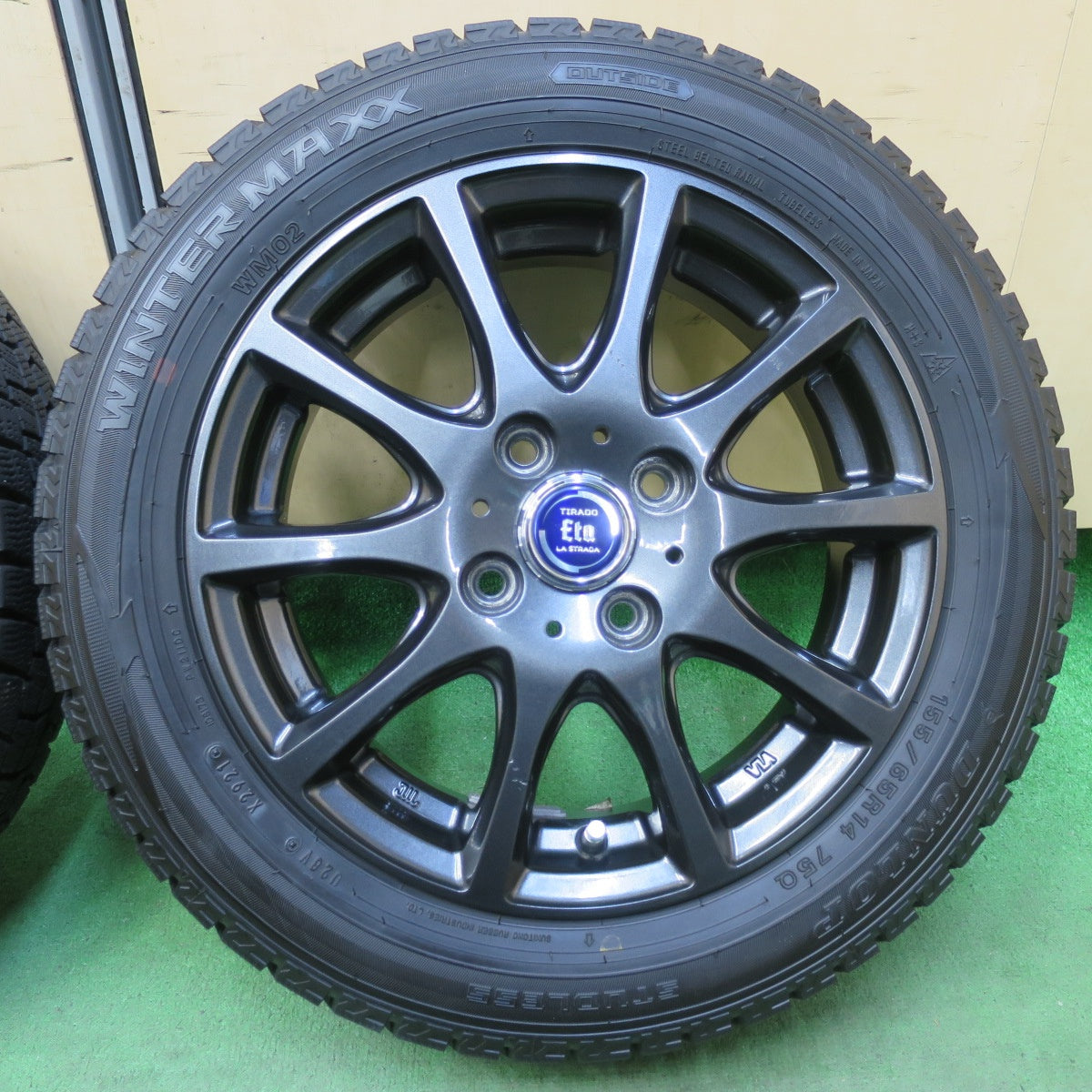 バリ溝!21年!キレイ!9分★スタッドレス 155/65R14 ダンロップ ウインターマックス WM02 TIRADO Eta LA STRADA ティラード 14インチ PCD100/4H★5103009イス