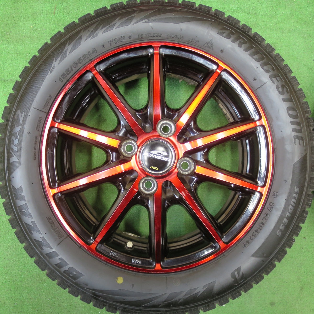 バリ溝!24年!キレイ!9分★スタッドレス 155/65R14 ブリヂストン ブリザック VRX2 SCHNEIDER MiD シュナイダー 14インチ PCD100/4H★5052601TTス