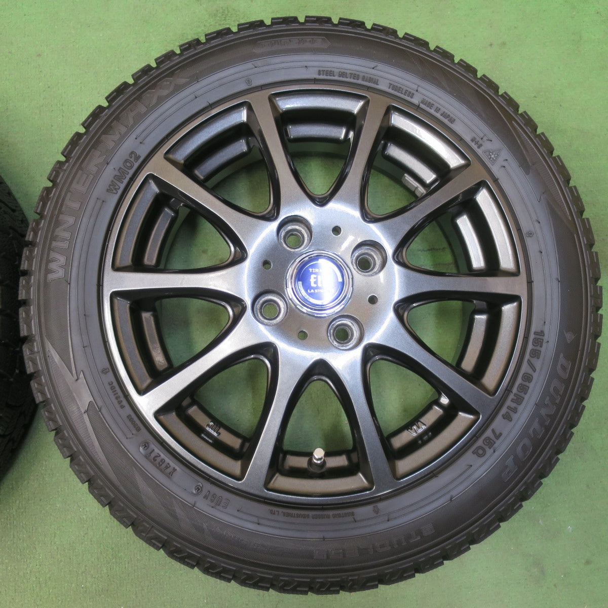 バリ溝!21年!キレイ!9分★スタッドレス 155/65R14 ダンロップ ウインターマックス WM02 TIRADO Eta LA STRADA ティラード 14インチ PCD100/4H★5103009イス