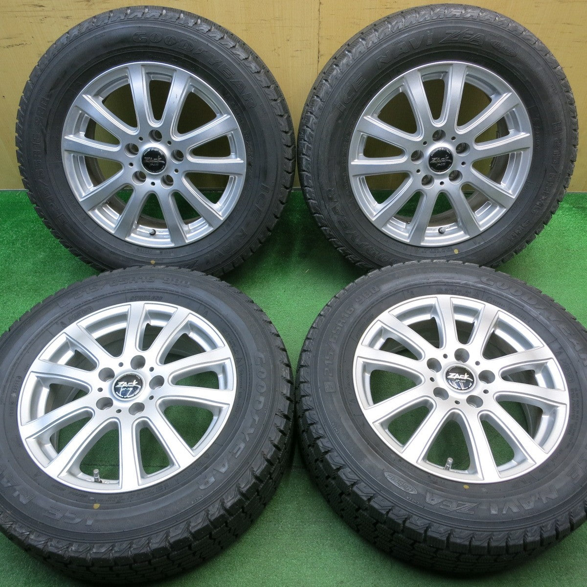 超バリ溝!キレイ!ほぼ10分★スタッドレス 215/65R16 グッドイヤー アイスナビ ZEA ZACK JP-101 MONZA ザック 16インチ PCD114.3/5H★5042802NJス