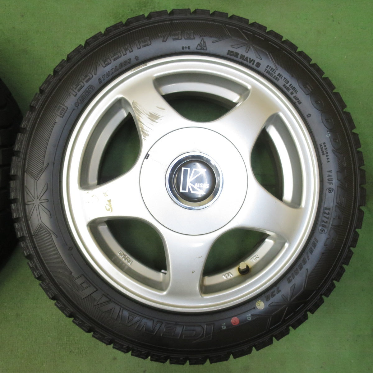 ほぼ未使用★スタッドレス 155/65R13 グッドイヤー アイスナビ6 KAISAS 社外 アルミ 13インチ PCD 100 110 114.3/4H マルチ★5100701イス