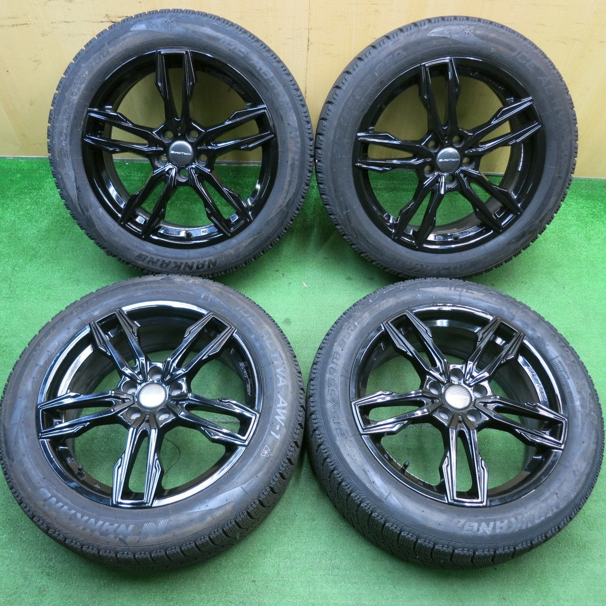 バリ溝!22年!9.5分以上★ボルボ 等 EUROTECH GAYA ELISI 215/55R18 スタッドレス ナンカン アイスアクティバ AW-1 ユーロテック ガヤ エリージ PCD108/5H★5052006TNス