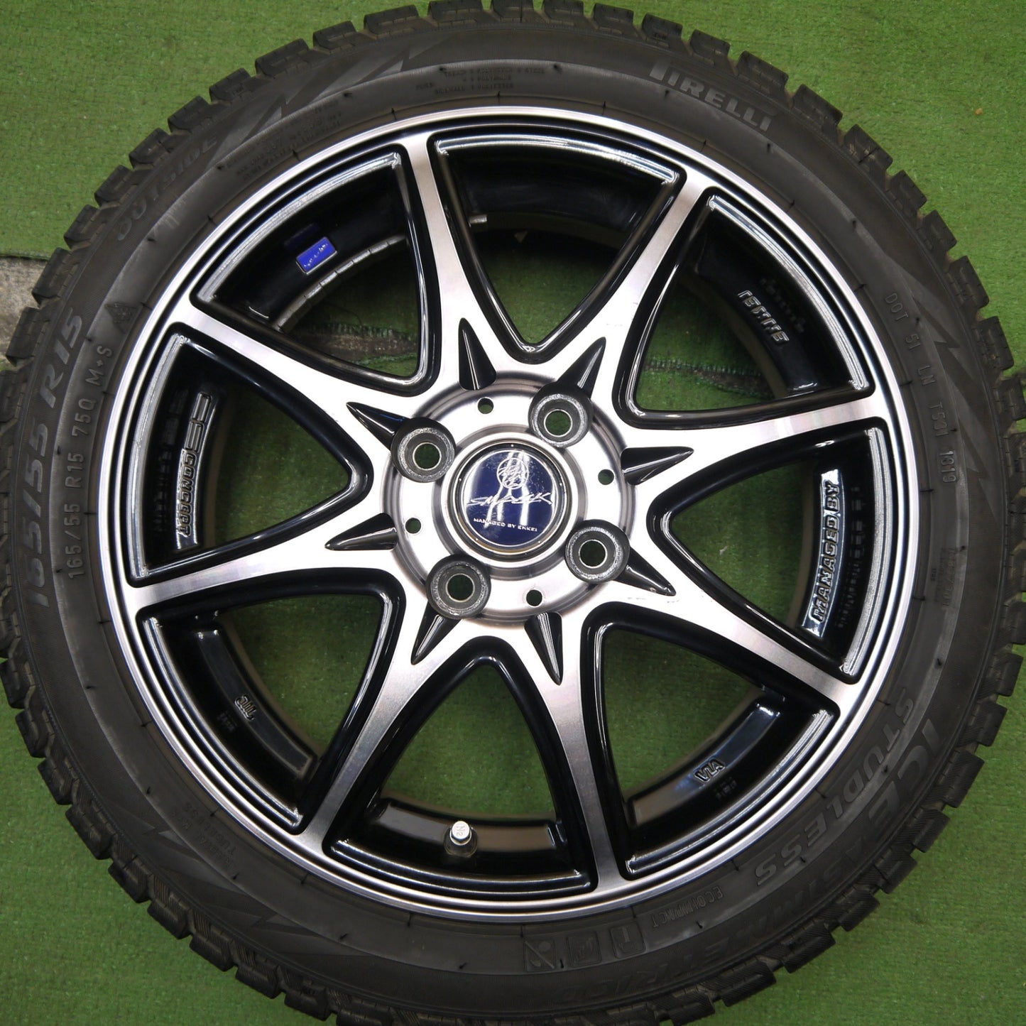4本価格★スタッドレス 165/55R15 ピレリ アイスアシンメトリコ SMACK ENKEI スマック エンケイ 15インチ 軽 サイズ N-BOX ウェイク 等 PCD100/4H★5063005Hス