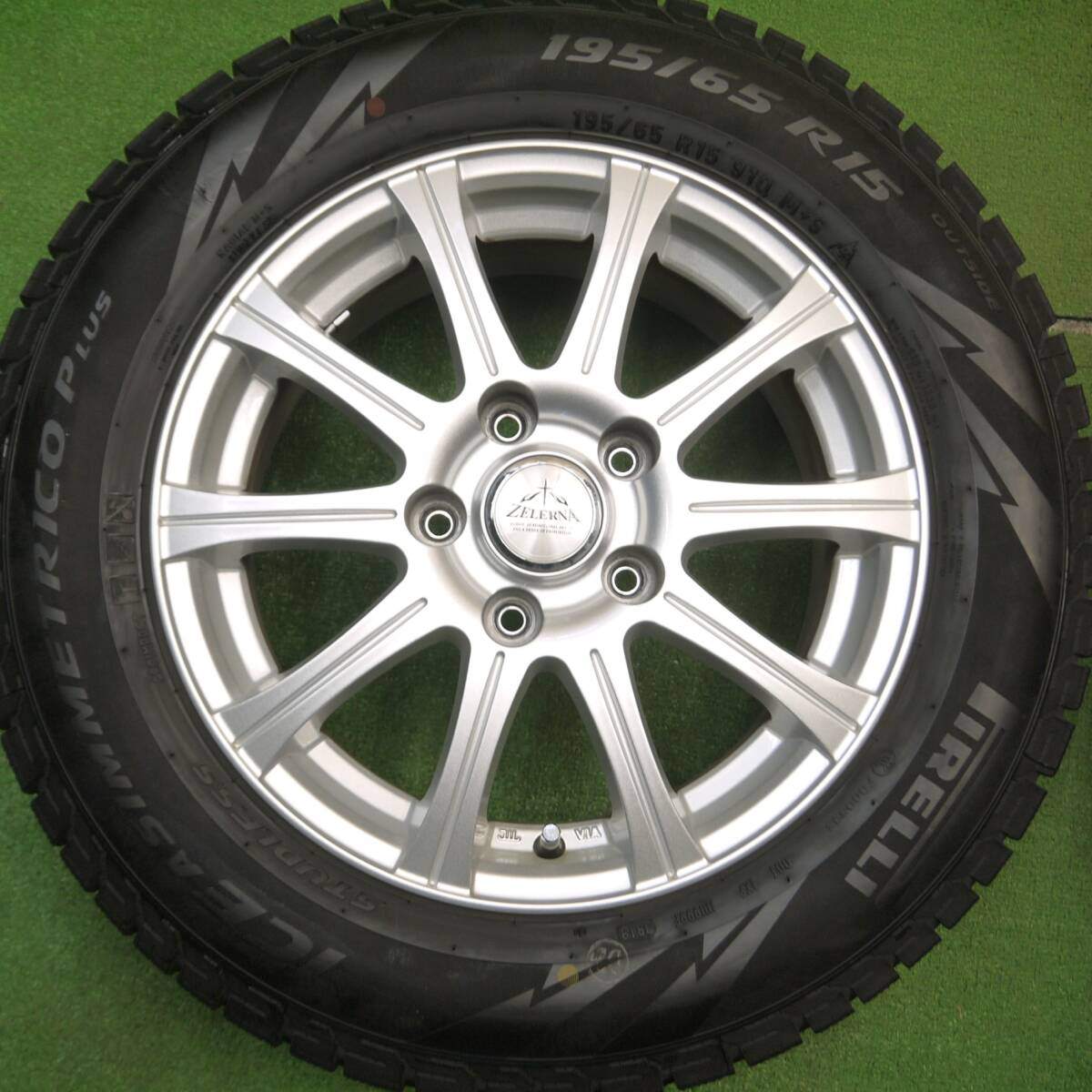 バリ溝!キレイ!8.5分★スタッドレス 195/65R15 ピレリ アイスアシンメトリコ プラス ZELERNA ゼラーナ 15インチ PCD114.3/5H★5011509Hス