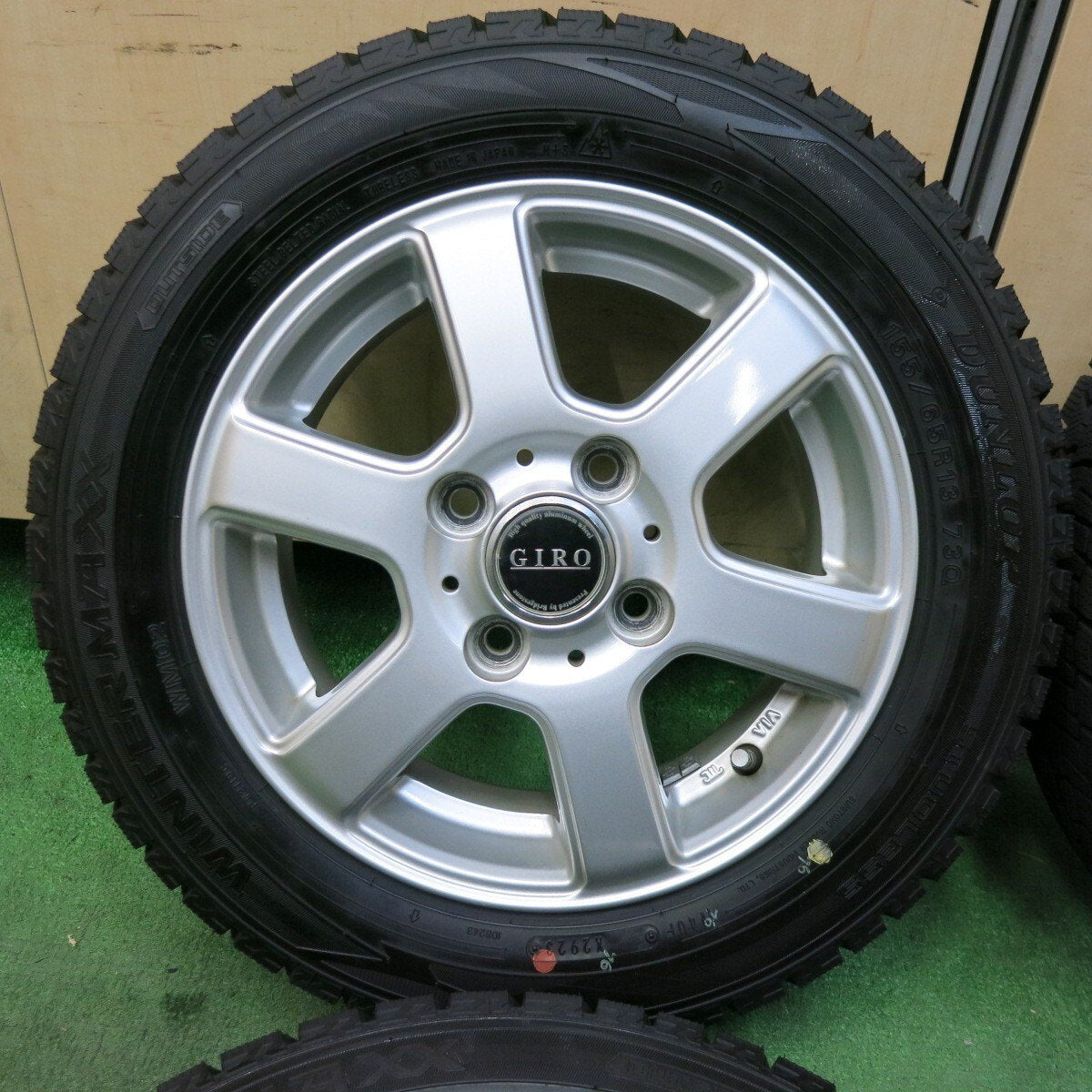 超バリ溝!23年!キレイ!ほぼ10分★スタッドレス 155/65R13 ダンロップ ウインターマックス WM02 GIRO PCD100/4H★4120610SYス