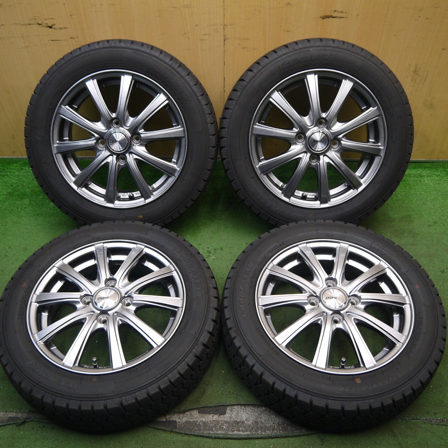 超バリ溝!23年!キレイ!9.5分以上★スタッドレス 155/65R14 グッドイヤー アイスナビ7 D.O.S. DOS 14インチ PCD100/4H★5080403Hス