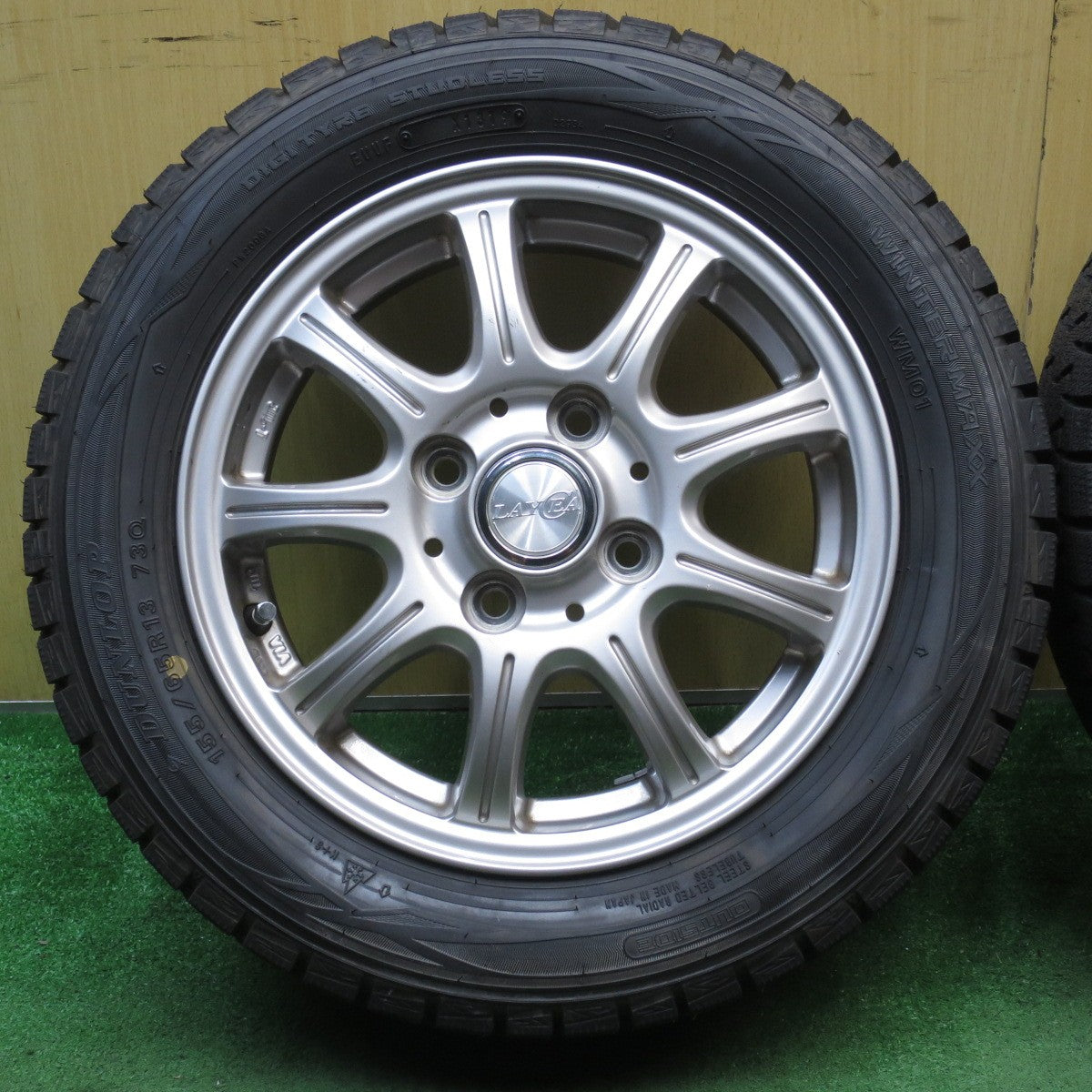 ほぼ未使用!キレイ★スタッドレス 155/65R13 ダンロップ ウインターマックス WM01 LAYCEA レイシア 13インチ PCD100/4H★5081105NJス