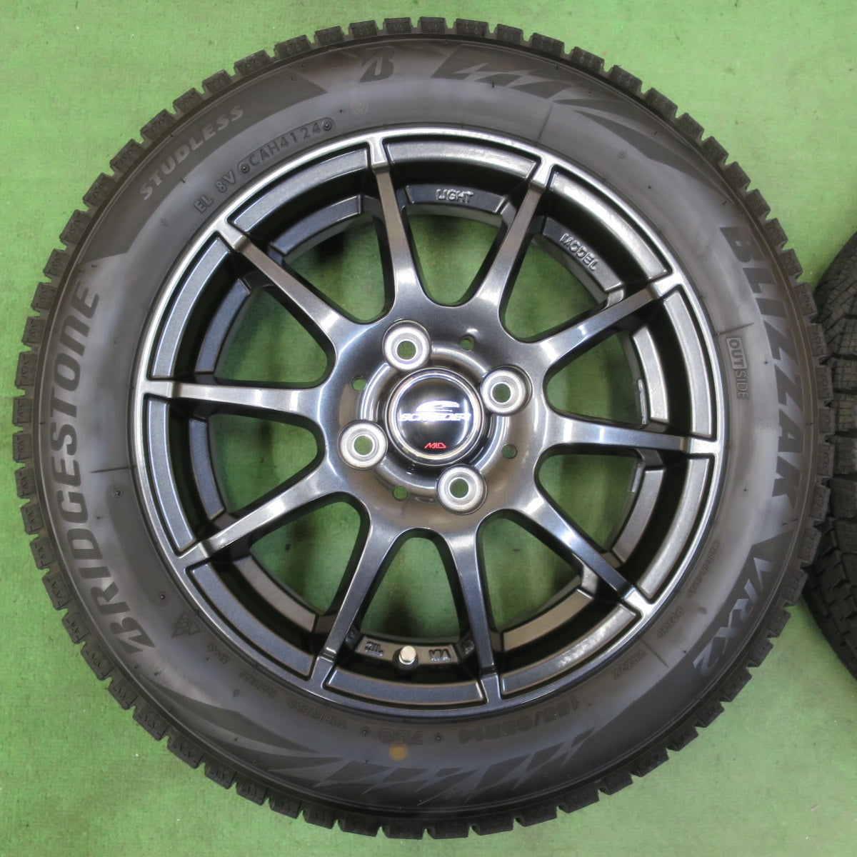 バリ溝!24年!キレイ!ほぼ10分★スタッドレス 155/65R14 ブリヂストン ブリザック VRX2 SCHNEIDER MiD シュナイダー 14インチ PCD100/4H★5043005イス