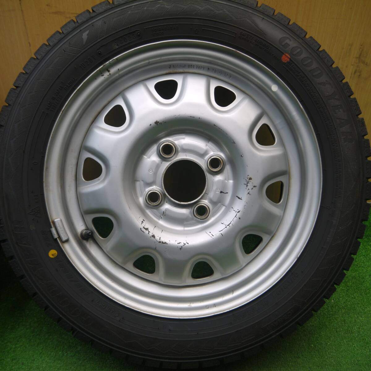 タイヤほぼ未使用!23年!2本★スタッドレス 155/65R14 グッドイヤー アイスナビ8 TOPY スチール ホイール 14インチ PCD100/4H★4120903Hス