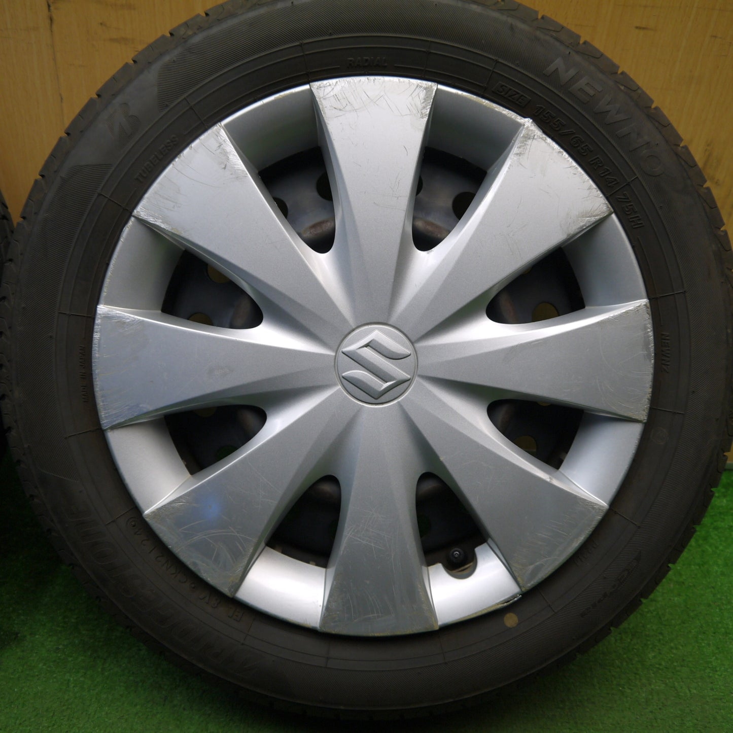 バリ溝!24年!ほぼ10分★スズキ スペーシア 純正 スチール 155/65R14 ブリヂストン NEWNO ニューノ 14インチ PCD100/4H★5041404Hノ