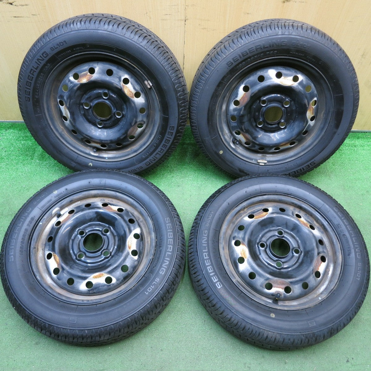 超バリ溝!24年!9.5分以上★155/65R13 セイバーリング SL101 TOPY スチール ホイール 13インチ PCD100/4H★5092801HAノ