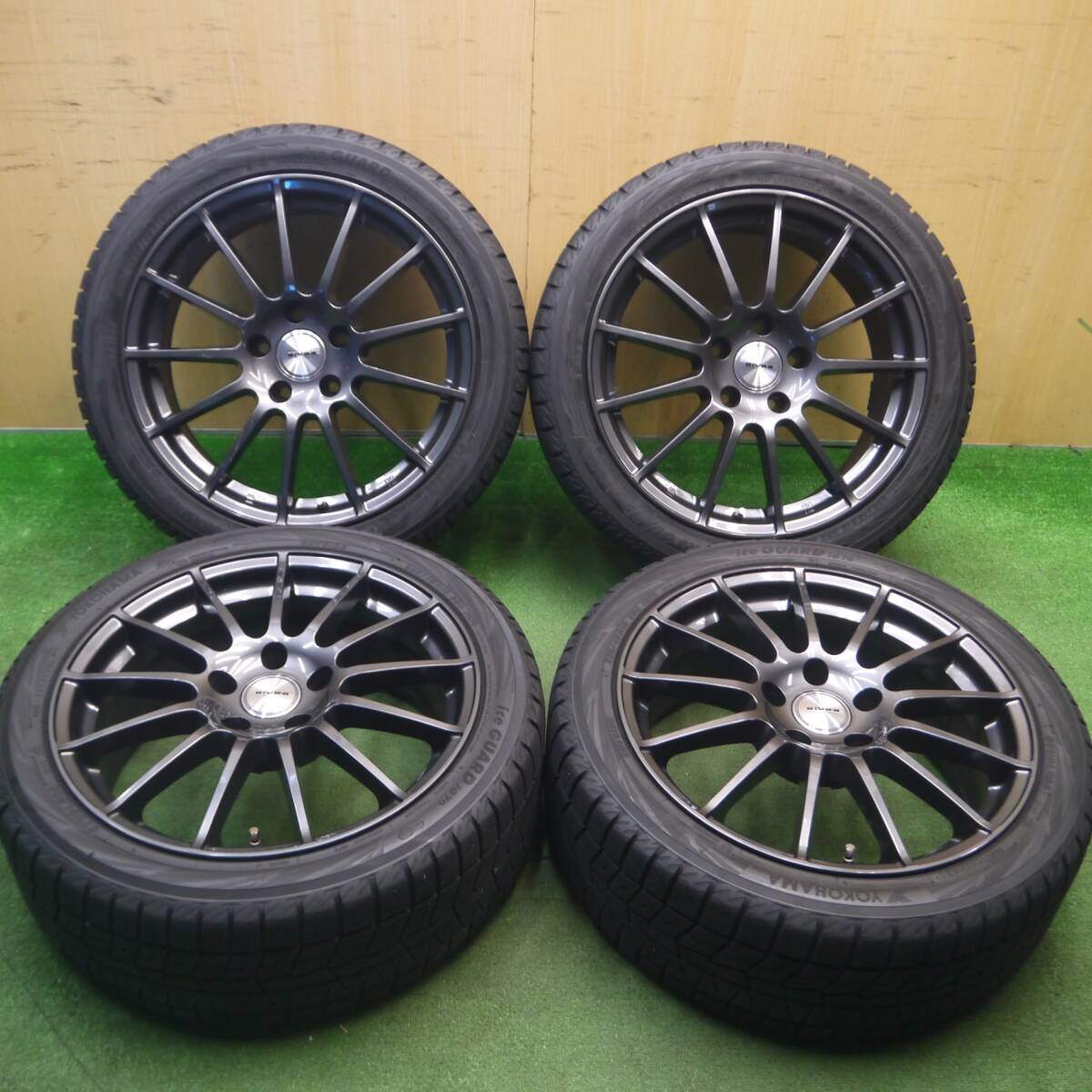 バリ溝!21年!キレイ!9分★BMW 等 IRVINE F01 225/45R18 スタッドレス ヨコハマ アイスガード iG70 アーヴィン 18インチ PCD120/5H★5021202Hス