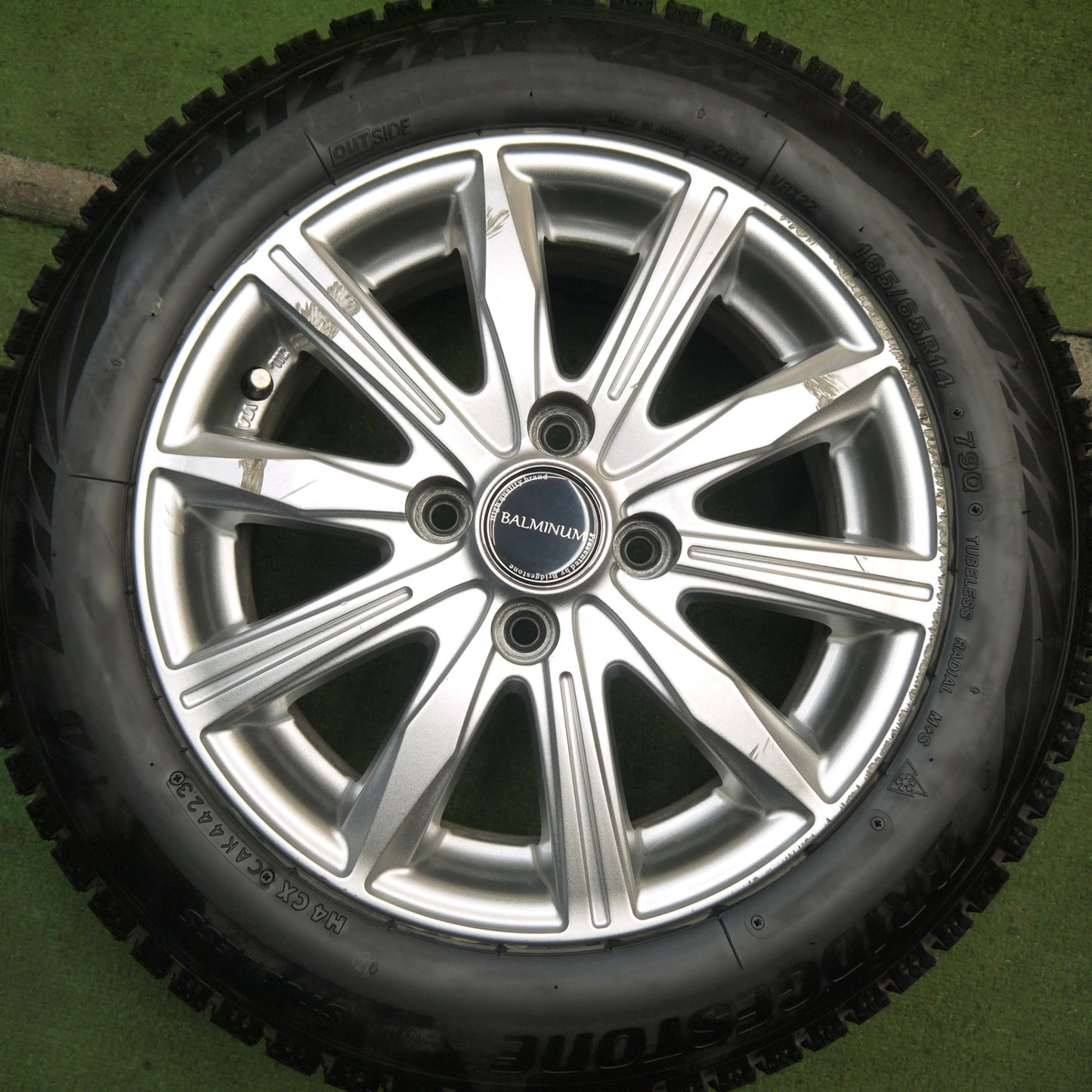 バリ溝!23年!キレイ!9分★スタッドレス 165/65R14 ブリヂストン ブリザック VRX2 BALMINUM バルミナ 14インチ PCD100/4H★5080406Hス