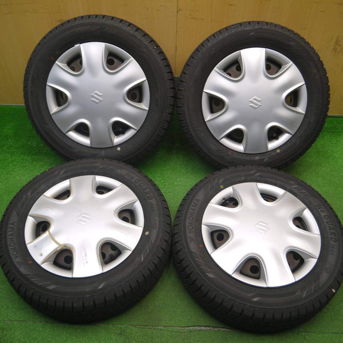 超バリ溝!22年!キレイ!ほぼ10分★スズキ MRワゴン 純正 スチール 155/65R13 スタッドレス ヨコハマ アイスガード iG60 13インチ PCD100/4H★4120905Hス