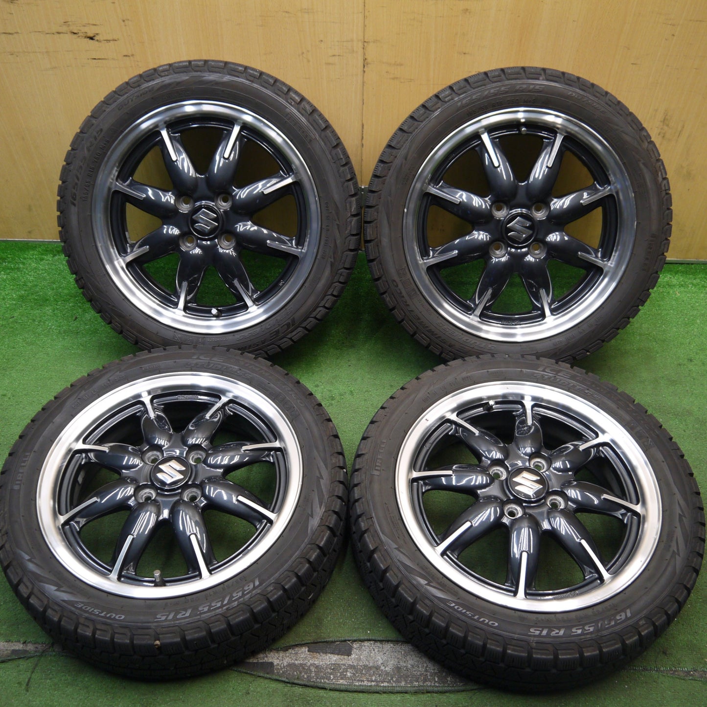 4本価格★スズキ アルト ターボ RS 純正 165/55R15 スタッドレス ピレリ アイスアシンメトリコ 15インチ PCD100/4H★5072806Hス