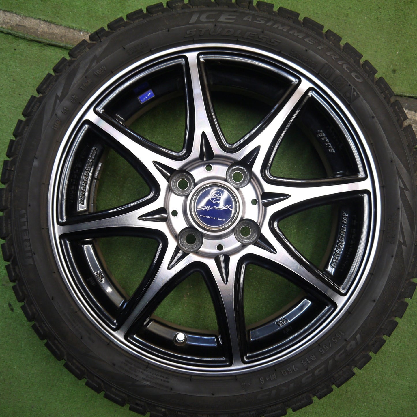 4本価格★スタッドレス 165/55R15 ピレリ アイスアシンメトリコ SMACK ENKEI スマック エンケイ 15インチ 軽 サイズ N-BOX ウェイク 等 PCD100/4H★5063005Hス
