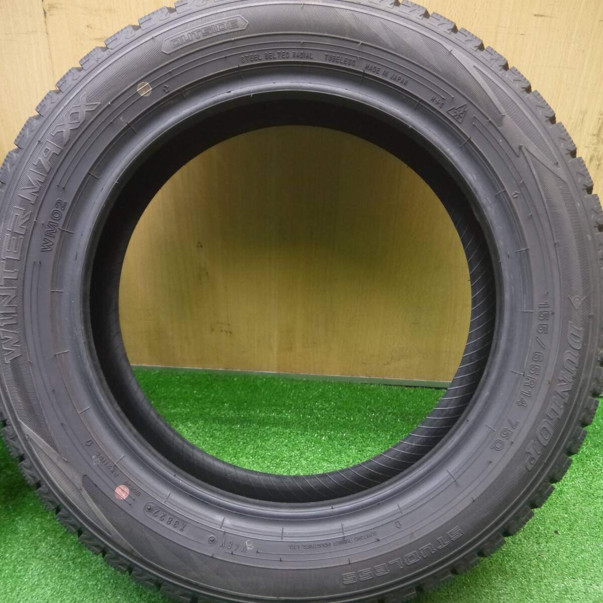 超バリ溝!22年!ほぼ10分★スタッドレス 155/65R14 ダンロップ ウインターマックス WM02 タイヤ 14インチ N-BOX ワゴンR タント ムーヴ等★4110602Hスタ