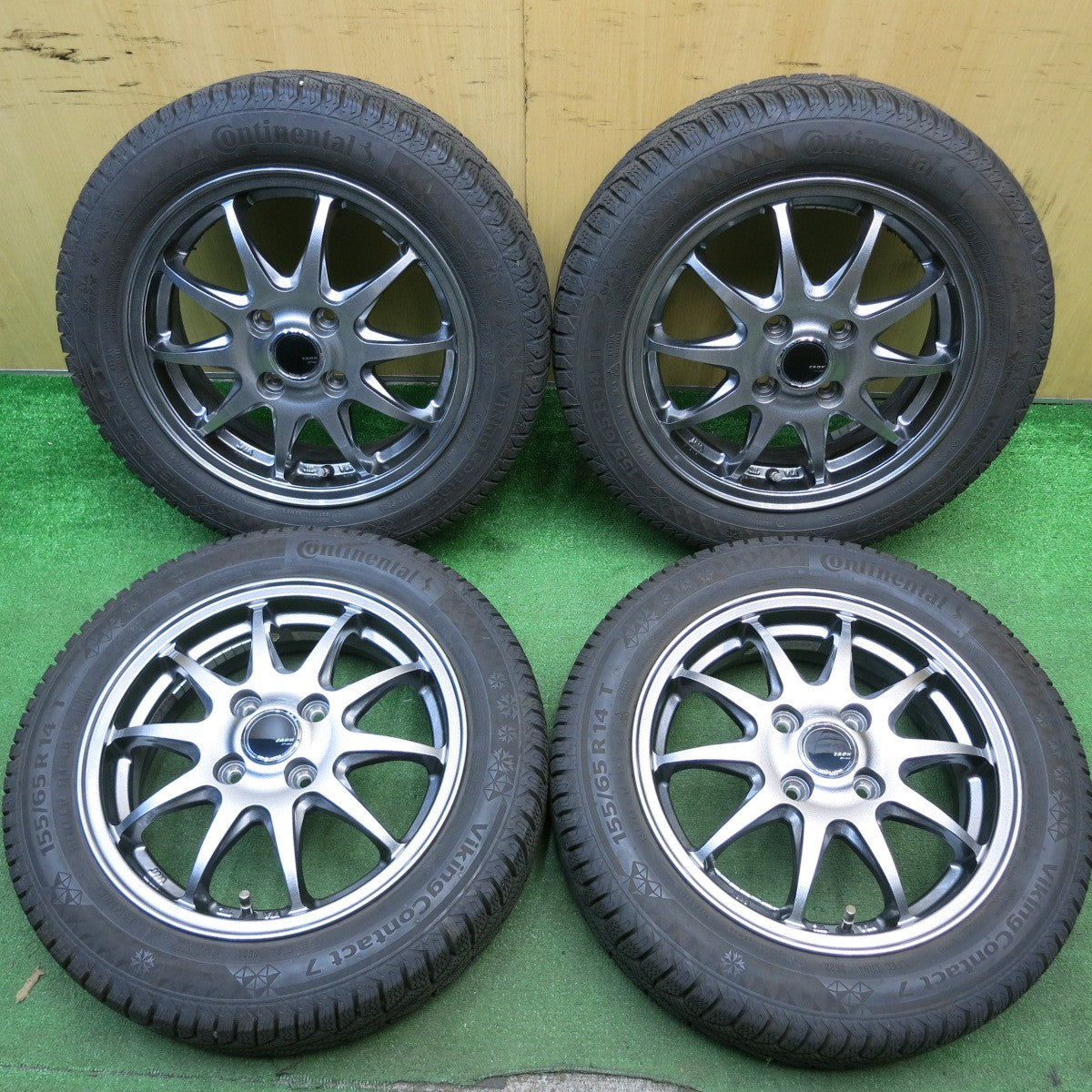 バリ溝!22年!キレイ!9.5分★スタッドレス 155/65R14 コンチネンタル バイキングコンタクト7 ZACK JP-202 MONZA 14インチ PCD100/4H★5050511HAス