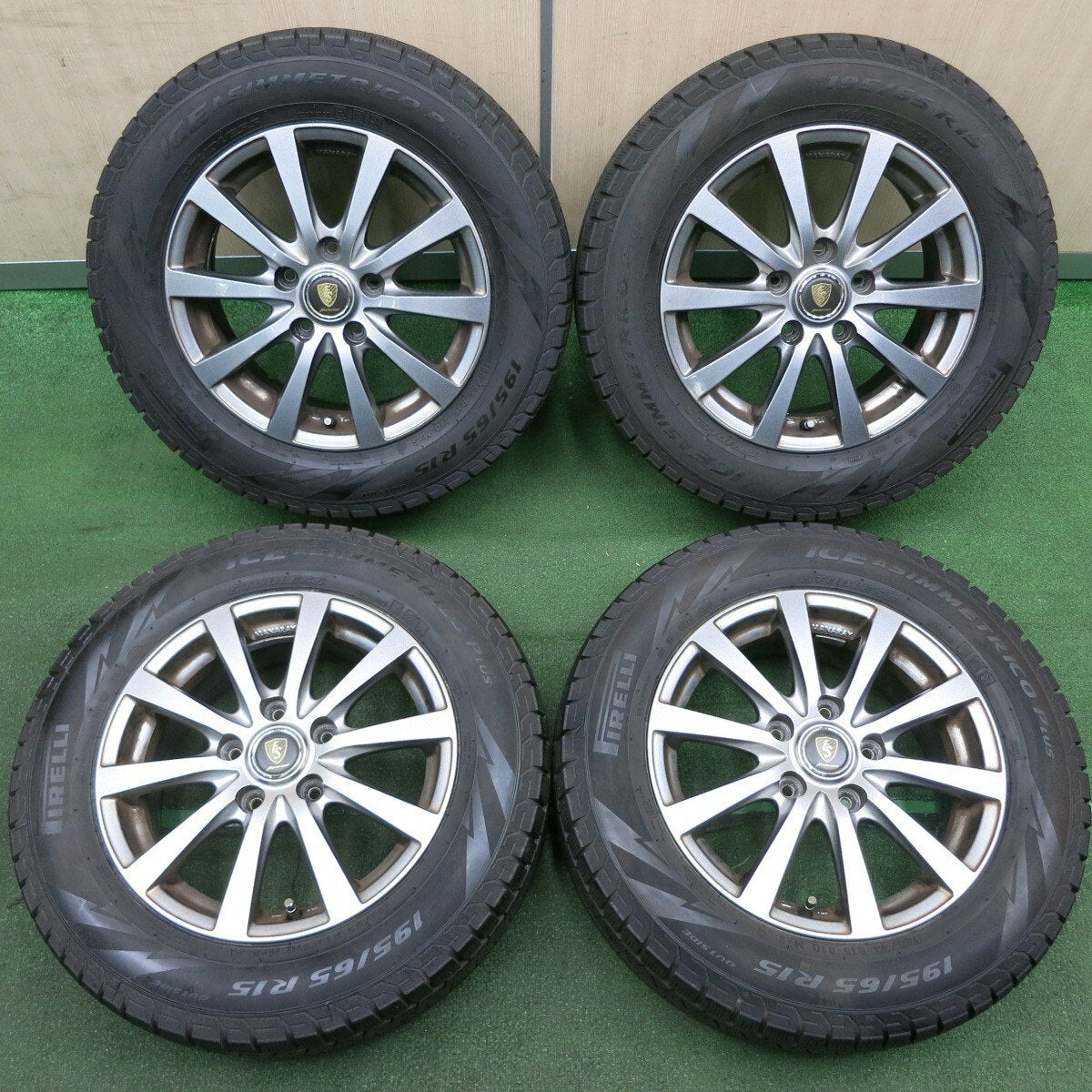バリ溝!20年!8.5分★スタッドレス 195/65R15 ピレリ アイスアシンメトリコ プラス MANARAY SPORT PCD114.3/5H★4041705TNス