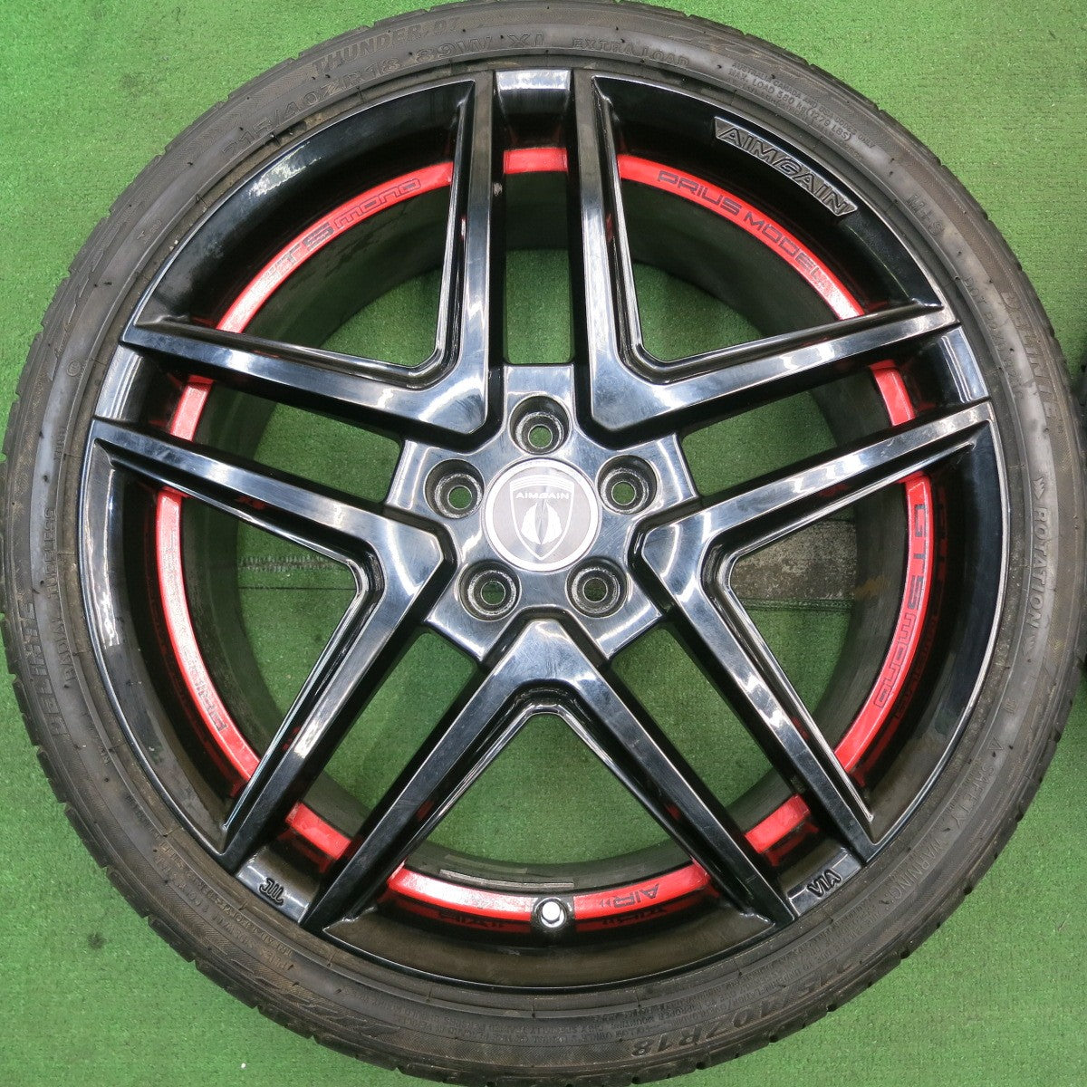 タイヤほぼ未使用★プリウス AIMGAIN PRIUS MODEL GTS MONO 215/40R18 デリンテ サンダー D7 エイムゲイン モノ 18インチ PCD100/5H★5052302HAノ