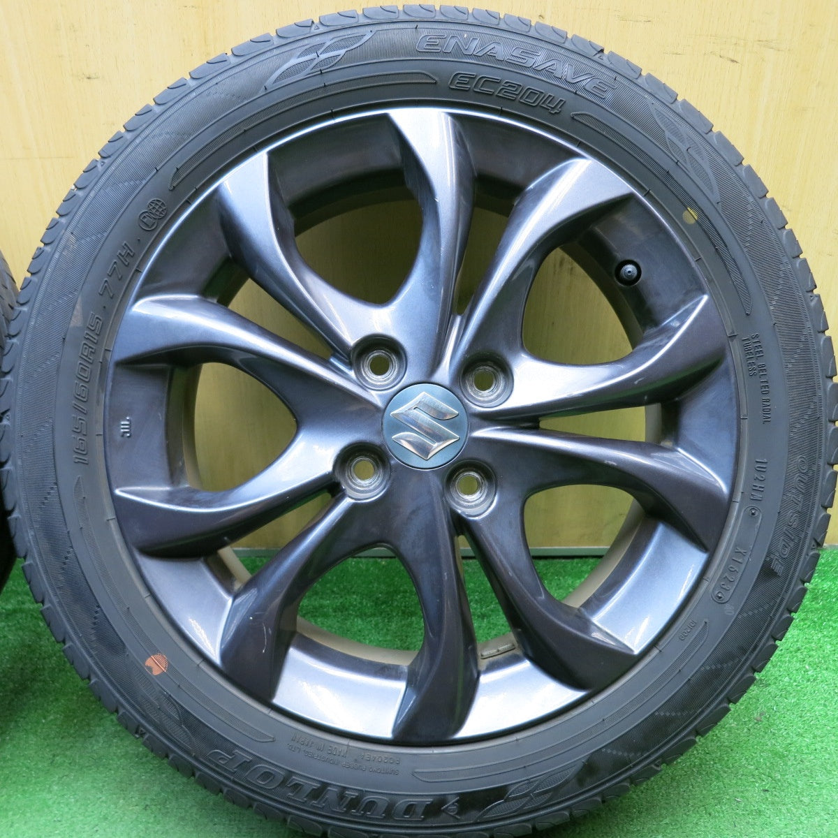 バリ溝!23年!8.5分★スズキ ソリオ 純正 165/60R15 ダンロップ エナセーブ EC204 15インチ PCD100/4H★5061307HAノ