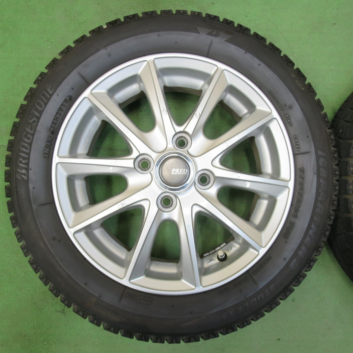 バリ溝!9分★スタッドレス 155/65R14 ブリヂストン アイスパートナー2 PREO プレオ 14インチ PCD100/4H★5033103イス
