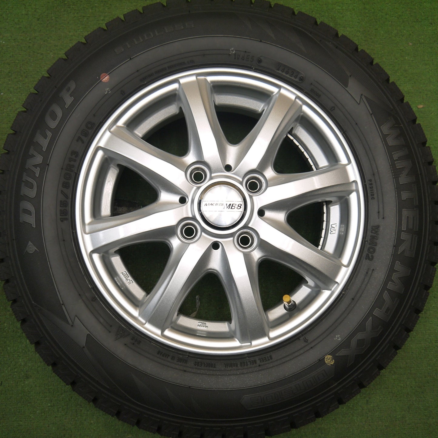 バリ溝!24年!キレイ!ほぼ10分★スタッドレス 155/80R13 ダンロップ ウインターマックス WM02 MACBES MB8 マクベス 13インチ PCD100/4H★5052709Hス