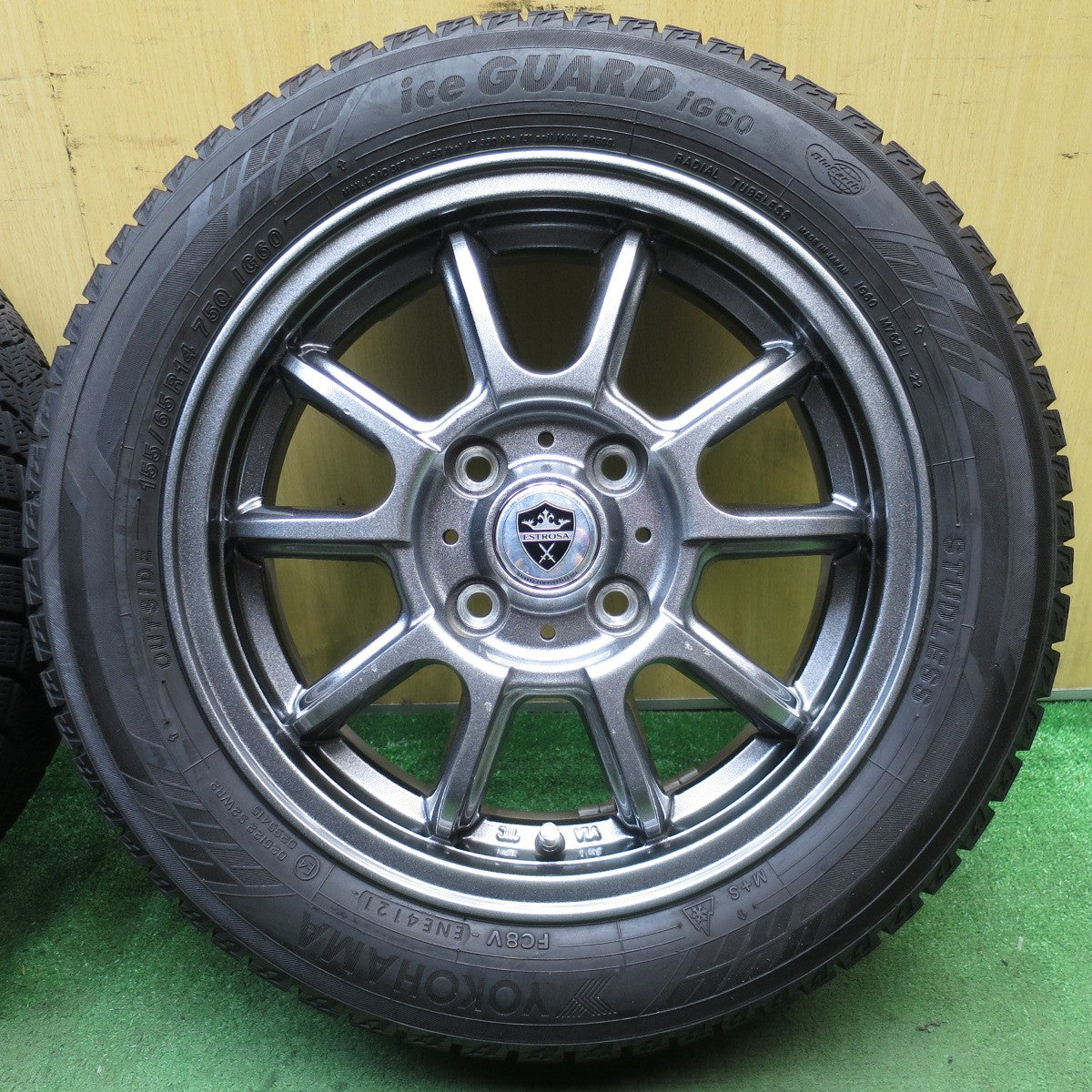 バリ溝!21年!8.5分★スタッドレス 155/65R14 ヨコハマ アイスガード iG60 ESTROSA エステローザ 14インチ PCD100/4H★5080804NJス