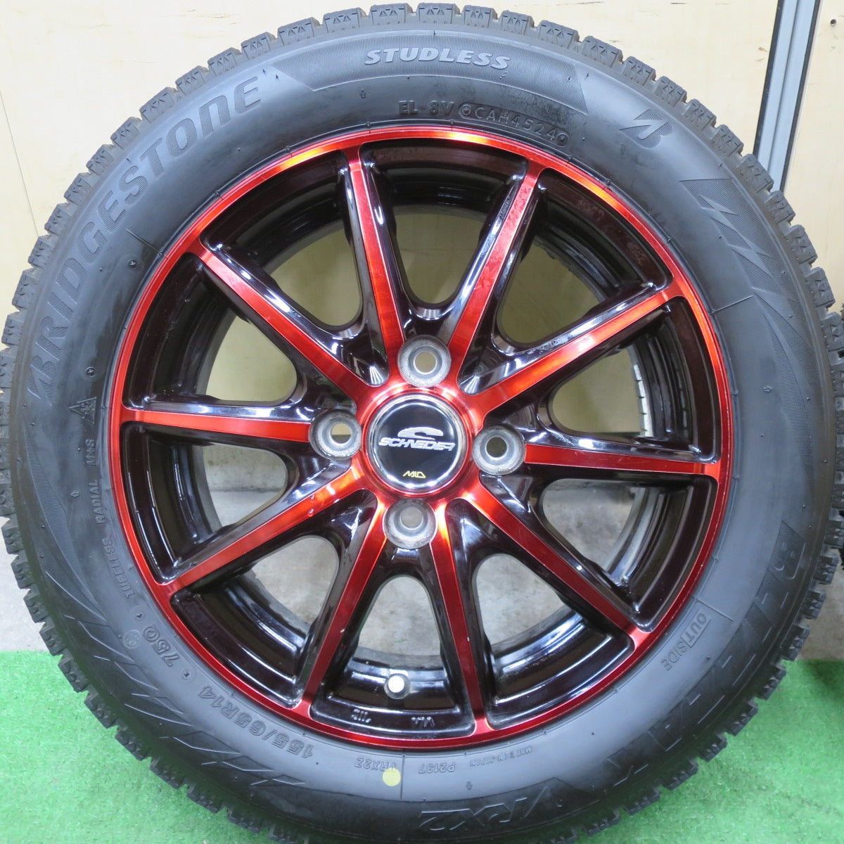 バリ溝!24年!キレイ!9分★スタッドレス 155/65R14 ブリヂストン ブリザック VRX2 SCHNEIDER MiD シュナイダー 14インチ PCD100/4H★5052601TTス