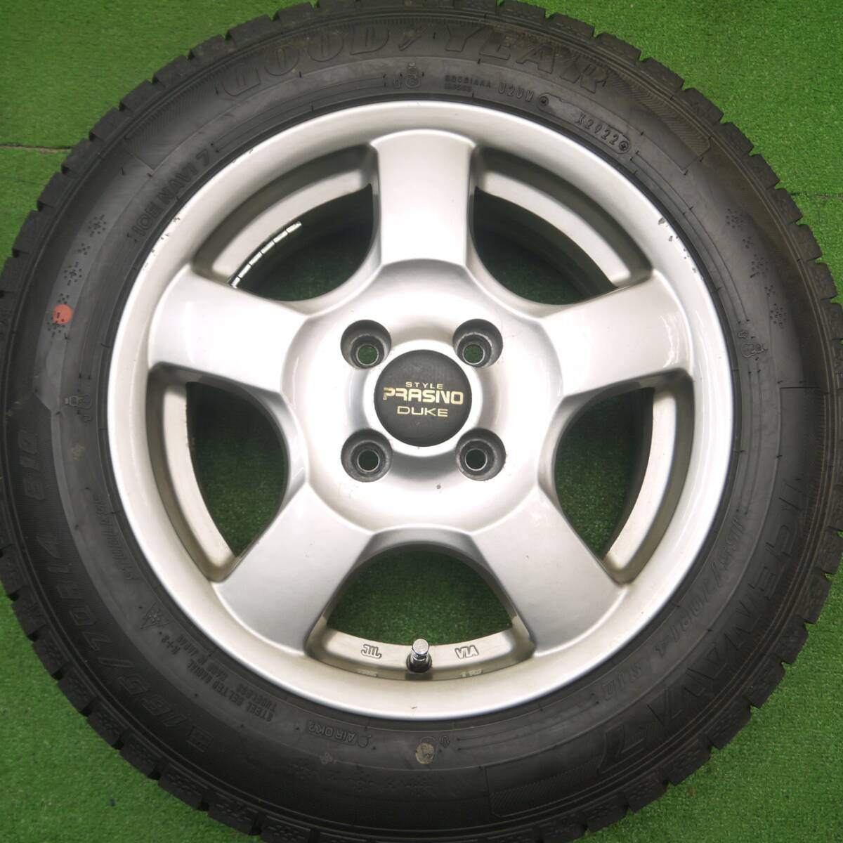 超バリ溝!22年!ほぼ10分★スタッドレス 165/70R14 グッドイヤー アイスナビ7 STYLE PRASINO DUKE PCD100/4H★4102906Hス