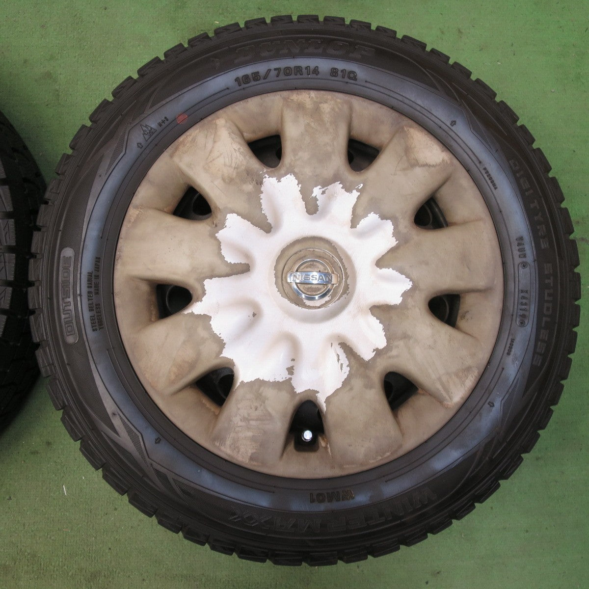 バリ溝!ほぼ10分★日産 K12 マーチ 純正 スチール 165/70R14 スタッドレス ダンロップ ウインターマックス WM01 14インチ PCD100/4H★5093006イス
