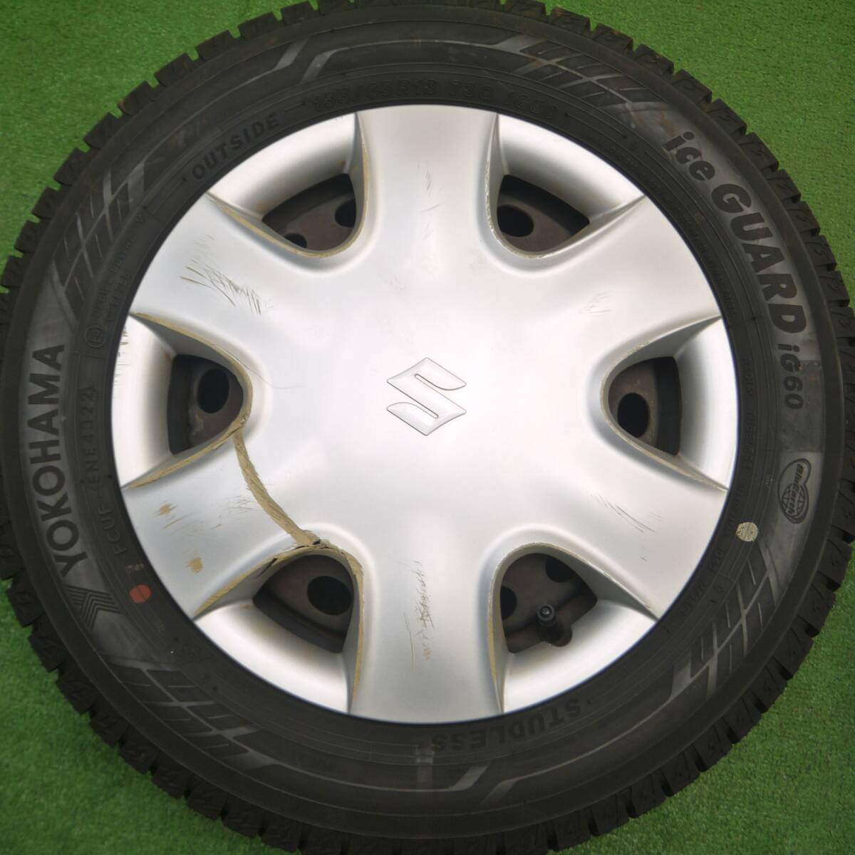 超バリ溝!22年!キレイ!ほぼ10分★スズキ MRワゴン 純正 スチール 155/65R13 スタッドレス ヨコハマ アイスガード iG60 13インチ PCD100/4H★4120905Hス