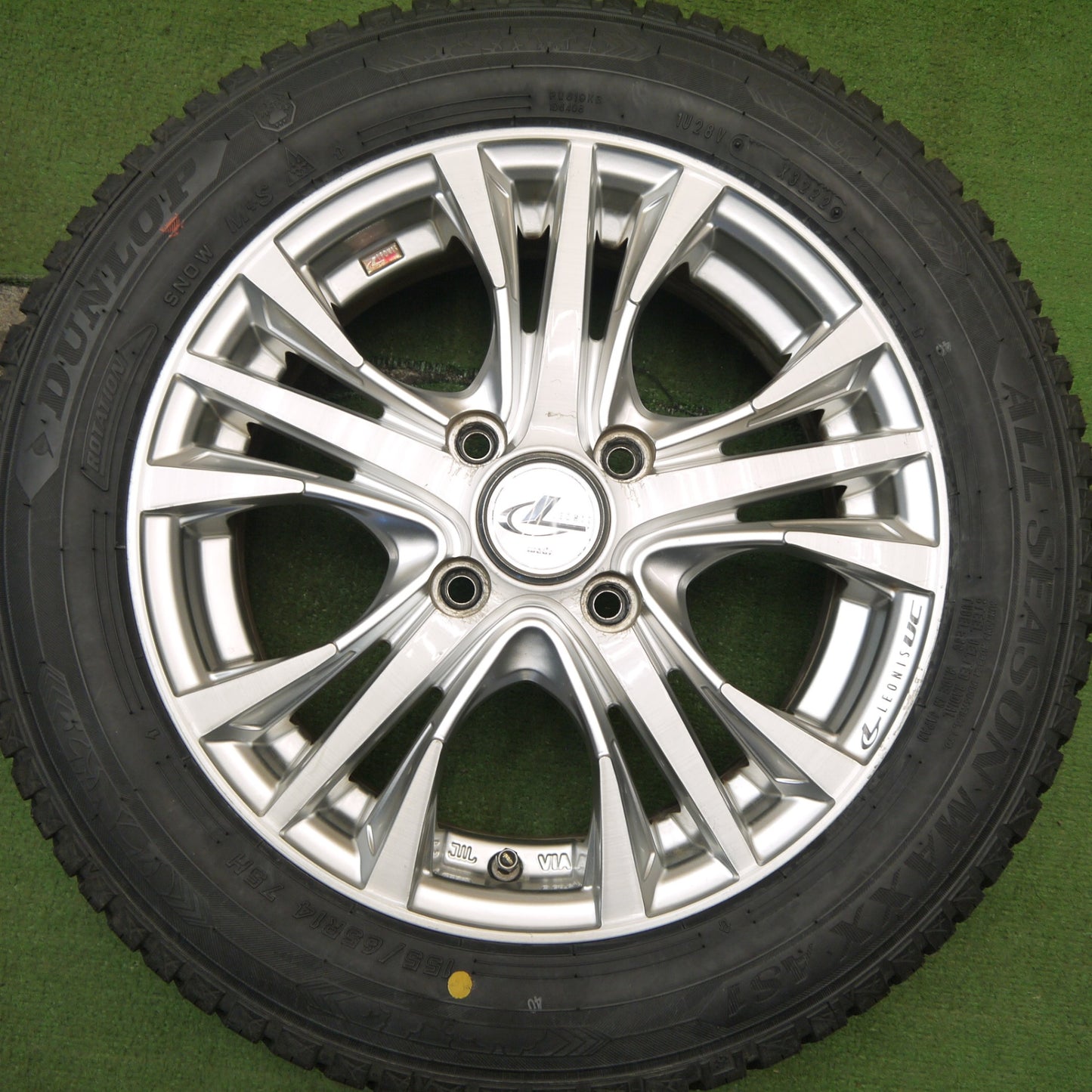 バリ溝!22年!ほぼ10分★LEONIS UC 155/65R14 ダンロップ オールシーズン MAXX AS1 レオニス 14インチ PCD100/4H★5053003Hノ