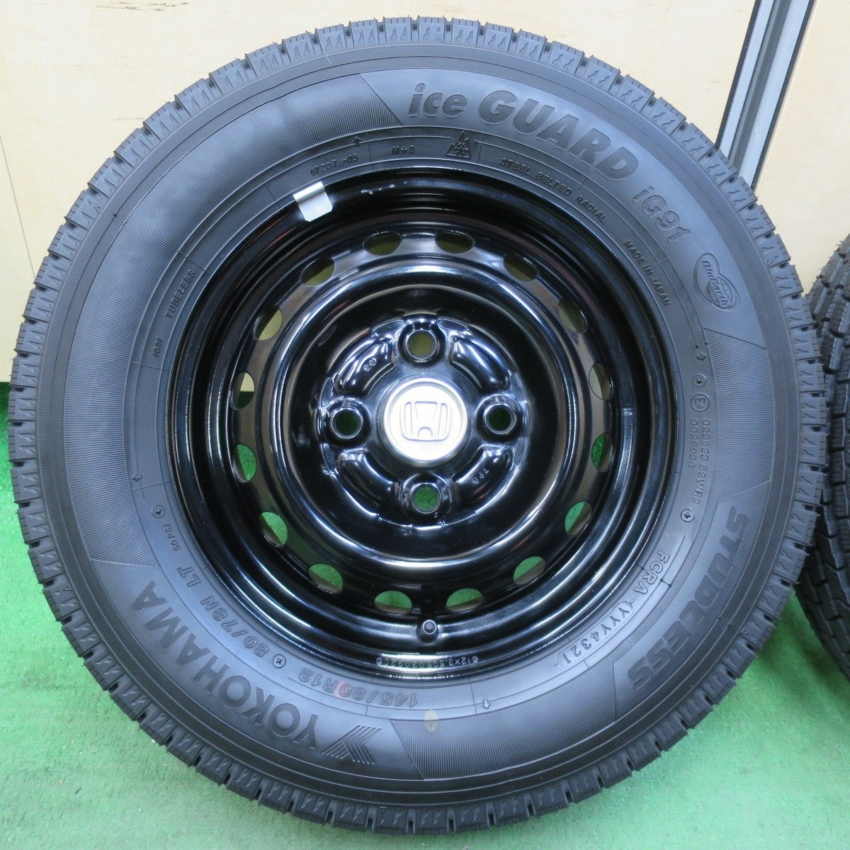 超バリ溝!21年!キレイ!ほぼ10分★ホンダ アクティ 純正 スチール 145/80R12 80/78N スタッドレス ヨコハマ アイスガード iG91 12インチ PCD100/4H★5022605イス