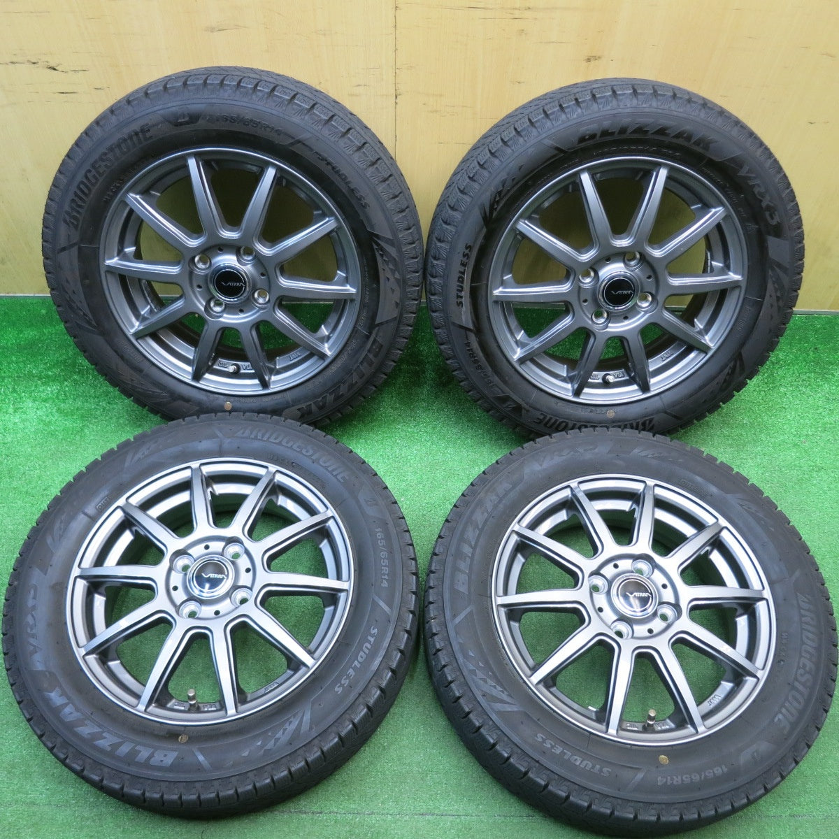 バリ溝!22年!キレイ!ほぼ10分★スタッドレス 165/65R14 ブリヂストン ブリザック VRX3 VATRRA バトラ 14インチ ハスラー ソリオ 等 PCD100/4H★5122002HAス
