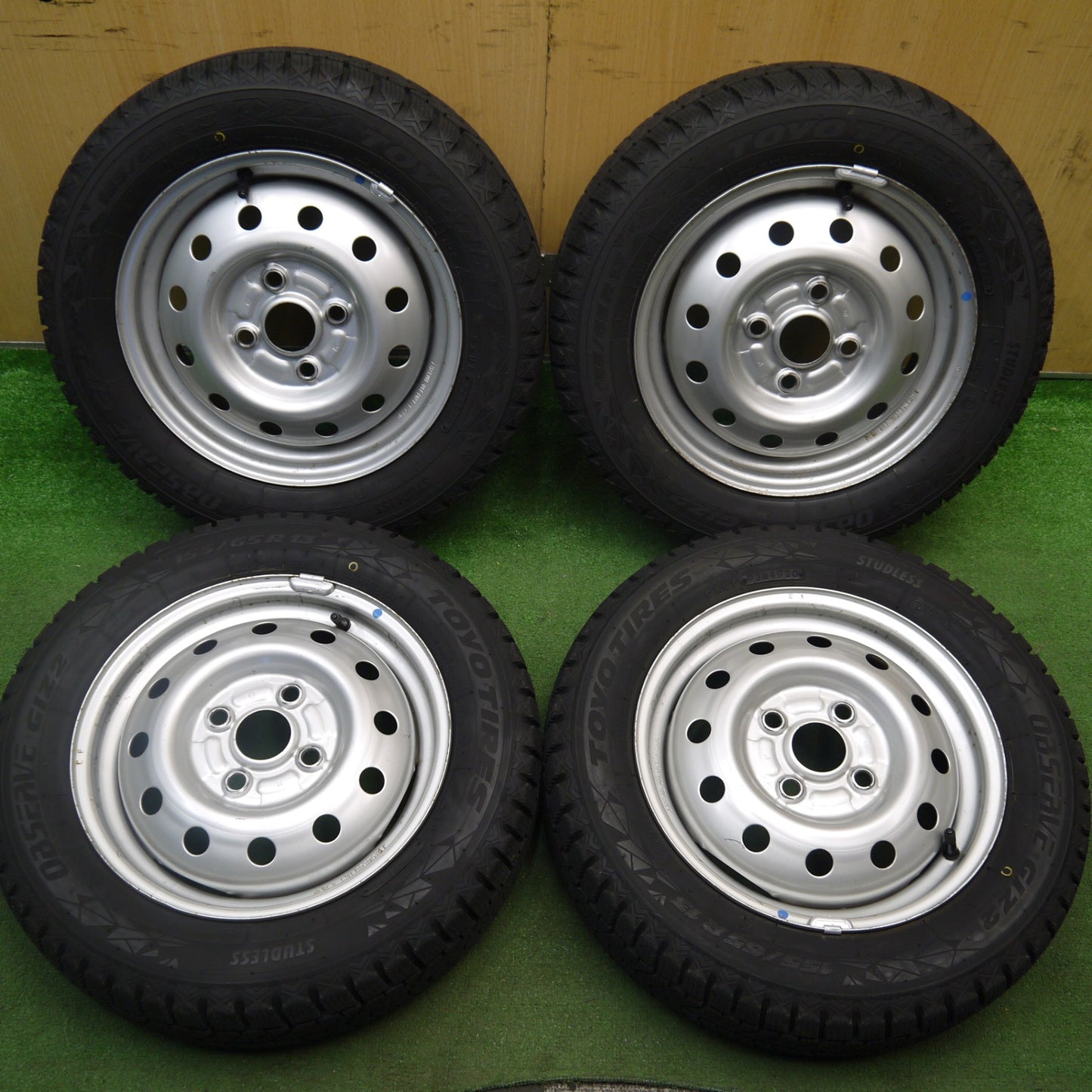 超バリ溝!キレイ!ほぼ10分★スタッドレス 155/65R13 トーヨー オブザーブ GIZ2 スチール ホイール 13インチ PCD100/4H★5061303Hス