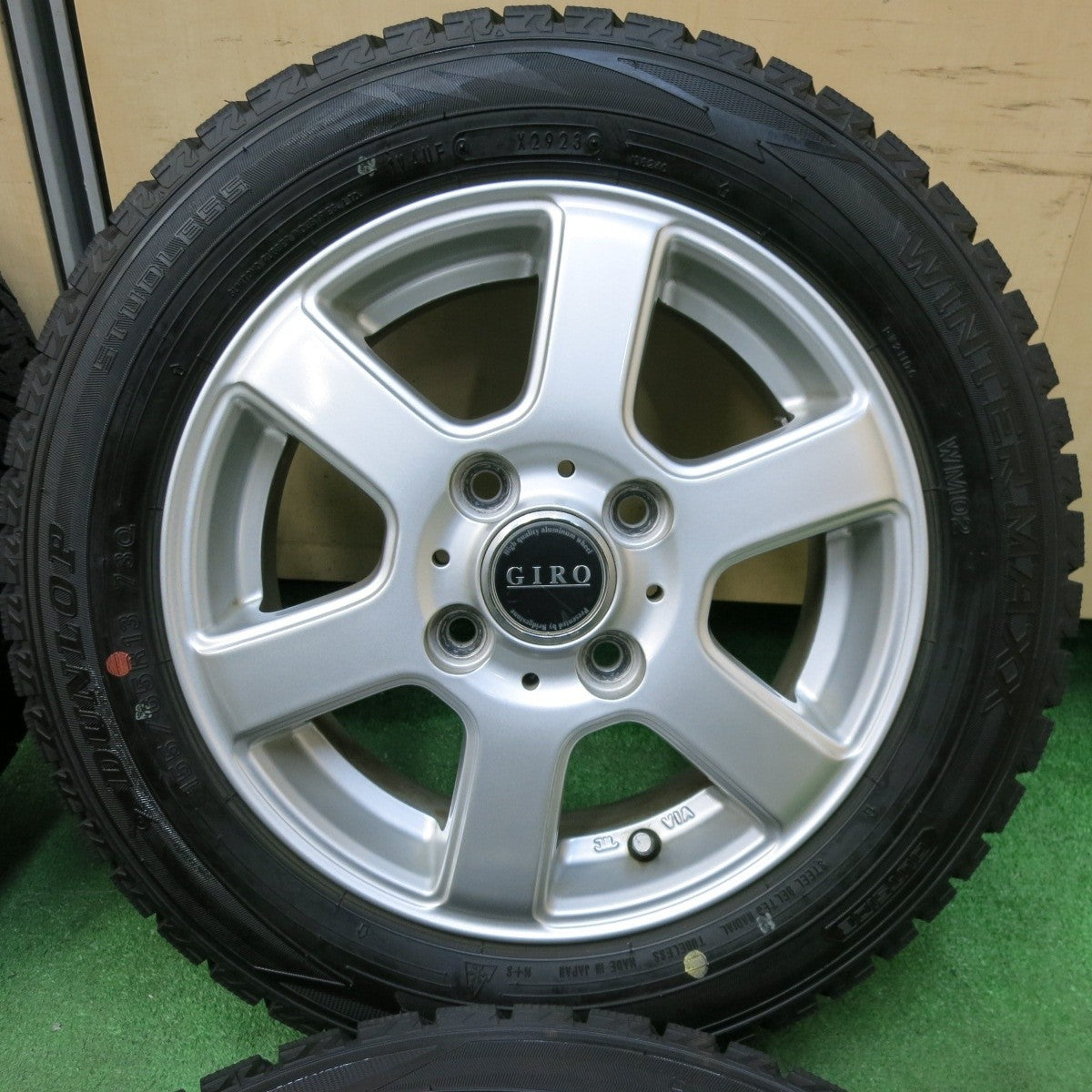 超バリ溝!23年!キレイ!ほぼ10分★スタッドレス 155/65R13 ダンロップ ウインターマックス WM02 GIRO PCD100/4H★4120610SYス