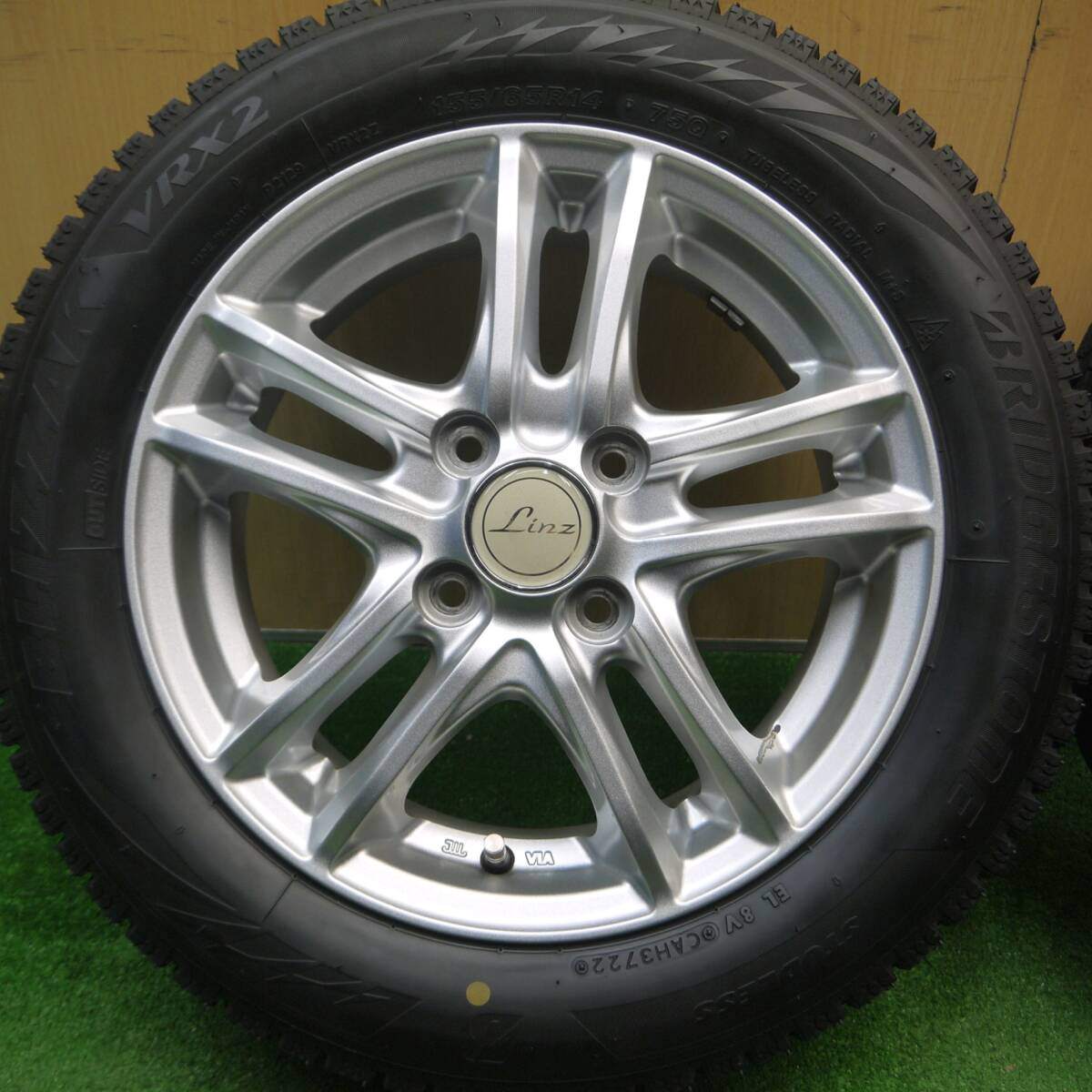 バリ溝!22年!キレイ!9.5分以上★スタッドレス 155/65R14 ブリヂストン ブリザック VRX2 Linz 14インチ PCD100/4H★4122307Hス