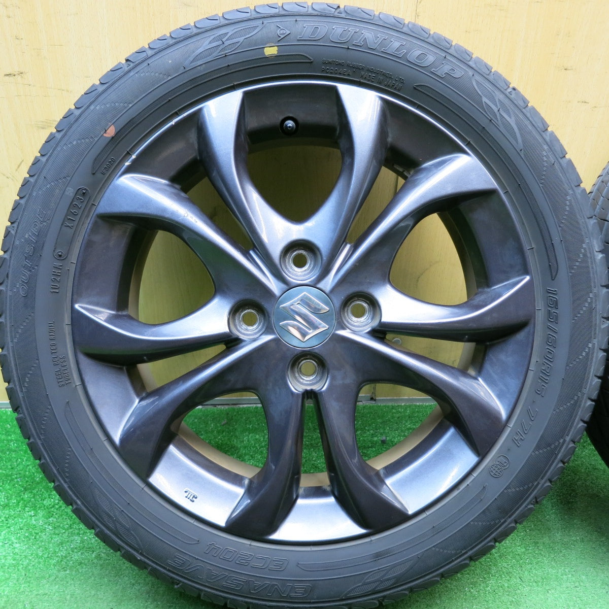 バリ溝!23年!8.5分★スズキ ソリオ 純正 165/60R15 ダンロップ エナセーブ EC204 15インチ PCD100/4H★5061307HAノ
