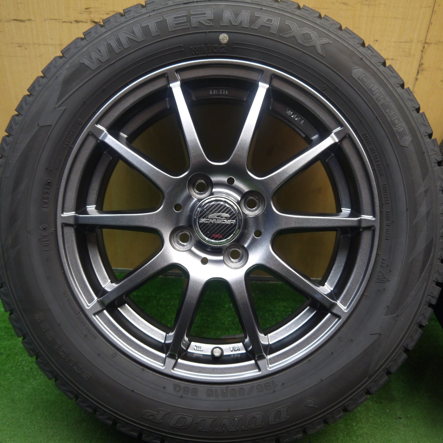 バリ溝!21年!キレイ!9分★スタッドレス 185/65R15 ダンロップ ウインターマックス WM02 SCHNEIDER MiD シュナイダー 15インチ PCD100/4H★5072305Hス