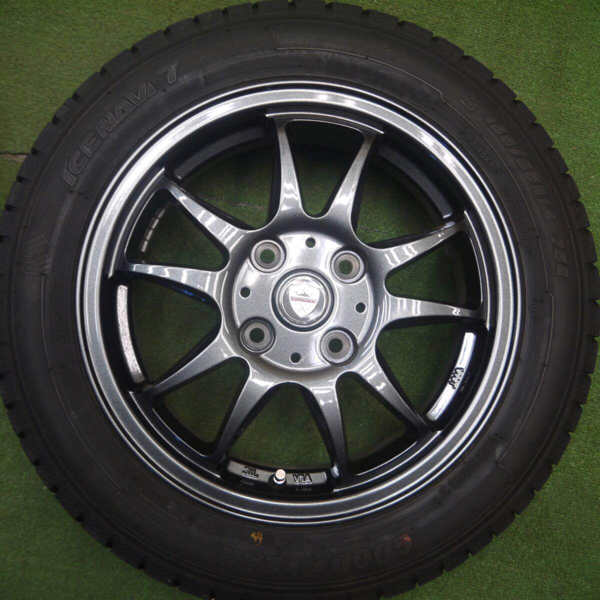 超バリ溝!22年!キレイ!ほぼ10分★スタッドレス 155/65R14 グッドイヤー アイスナビ7 ESTROSA エステローザ 14インチ PCD100/4H★5022504Hス