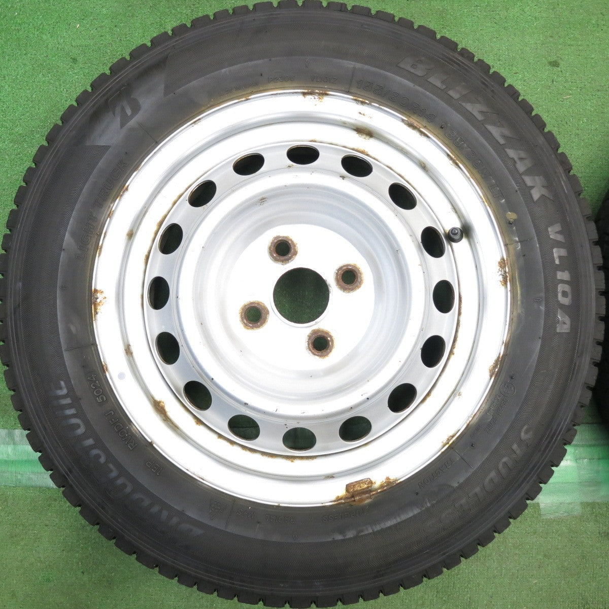 バリ溝!24年!9.5分◎スタッドレス 155/80R14 88/86N ブリヂストン ブリザック VL10A スチール ホイール 14インチ PCD100/4H◎6101005HAス