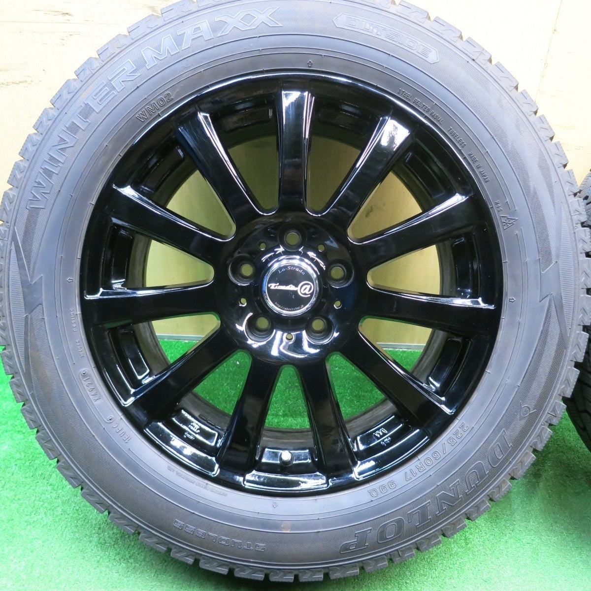 バリ溝!21年!キレイ!9.5分★スタッドレス 225/60R17 ダンロップ ウインターマックス WM02 Tirado@ La-Strada 阿部商会 17インチ PCD114.3/5H★5031607TNス