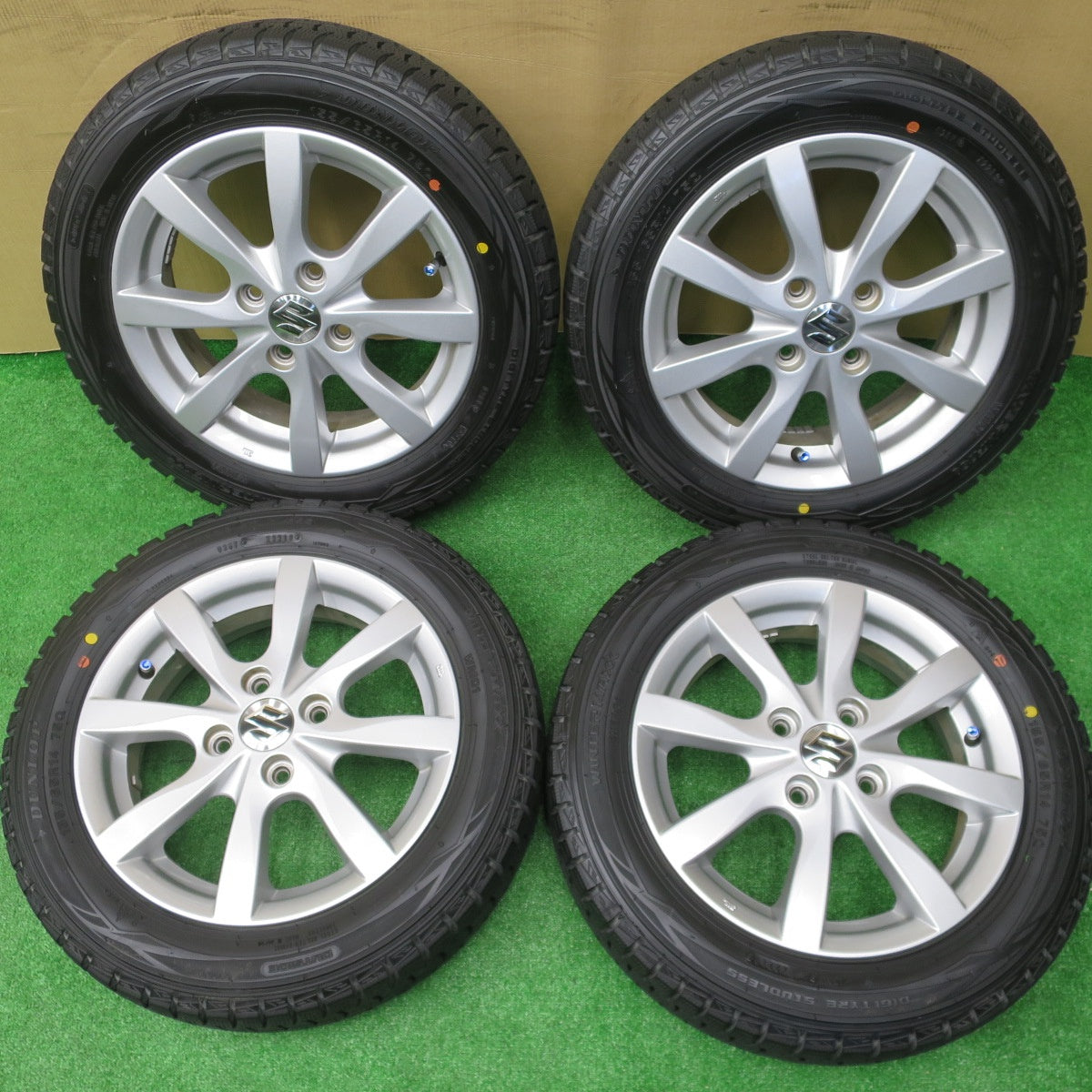 バリ溝!キレイ!9.5分以上★スズキ MH55S ワゴンR 純正 155/65R14 スタッドレス ダンロップ ウインターマックス WM01 14インチ PCD100/4H★5121005NKス