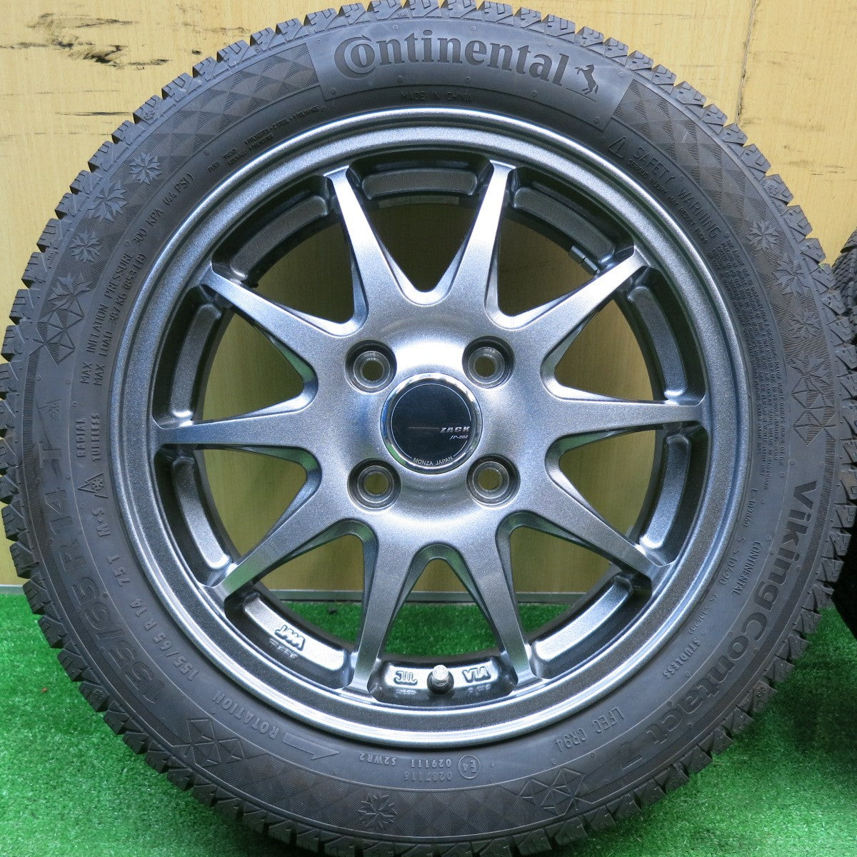 バリ溝!22年!キレイ!9.5分★スタッドレス 155/65R14 コンチネンタル バイキングコンタクト7 ZACK JP-202 MONZA 14インチ PCD100/4H★5050511HAス