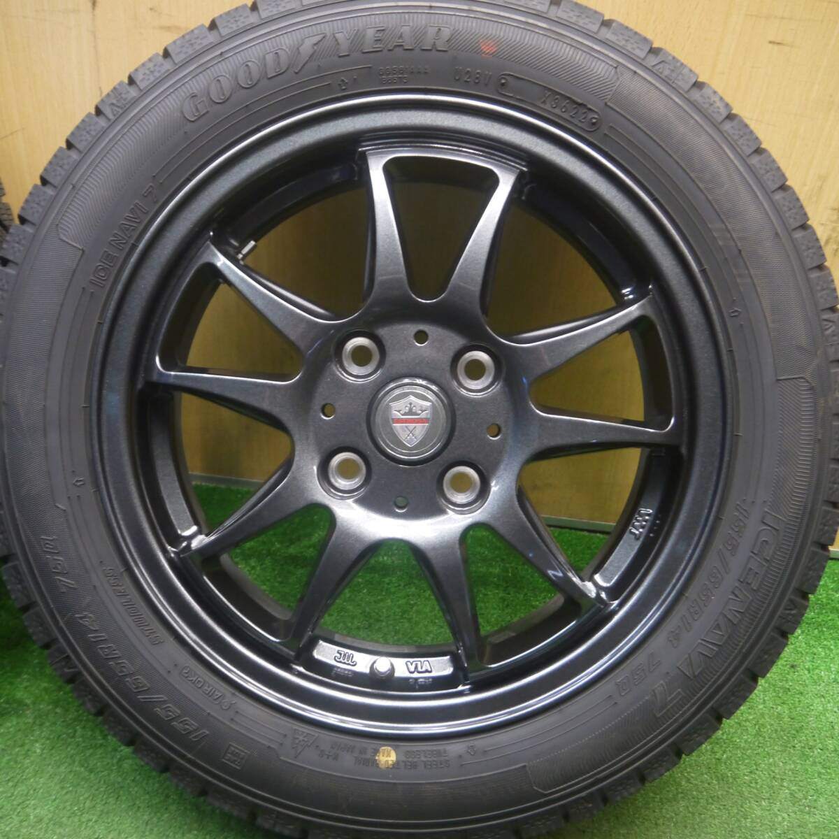超バリ溝!22年!キレイ!ほぼ10分★スタッドレス 155/65R14 グッドイヤー アイスナビ7 ESTROSA エステローザ 14インチ PCD100/4H★5022504Hス