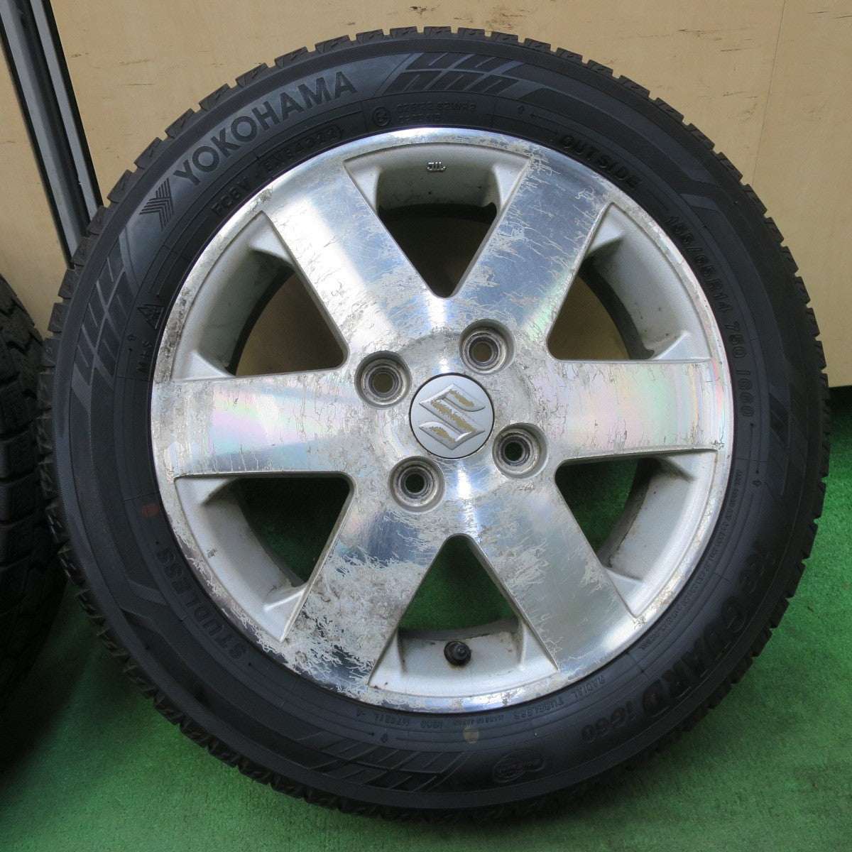 4本価格!23年★スズキ ワゴンR 純正 155/65R14 スタッドレス グッドイヤー アイスナビ7 ヨコハマ アイスガード iG60 14インチ PCD100/4H★5063010イス