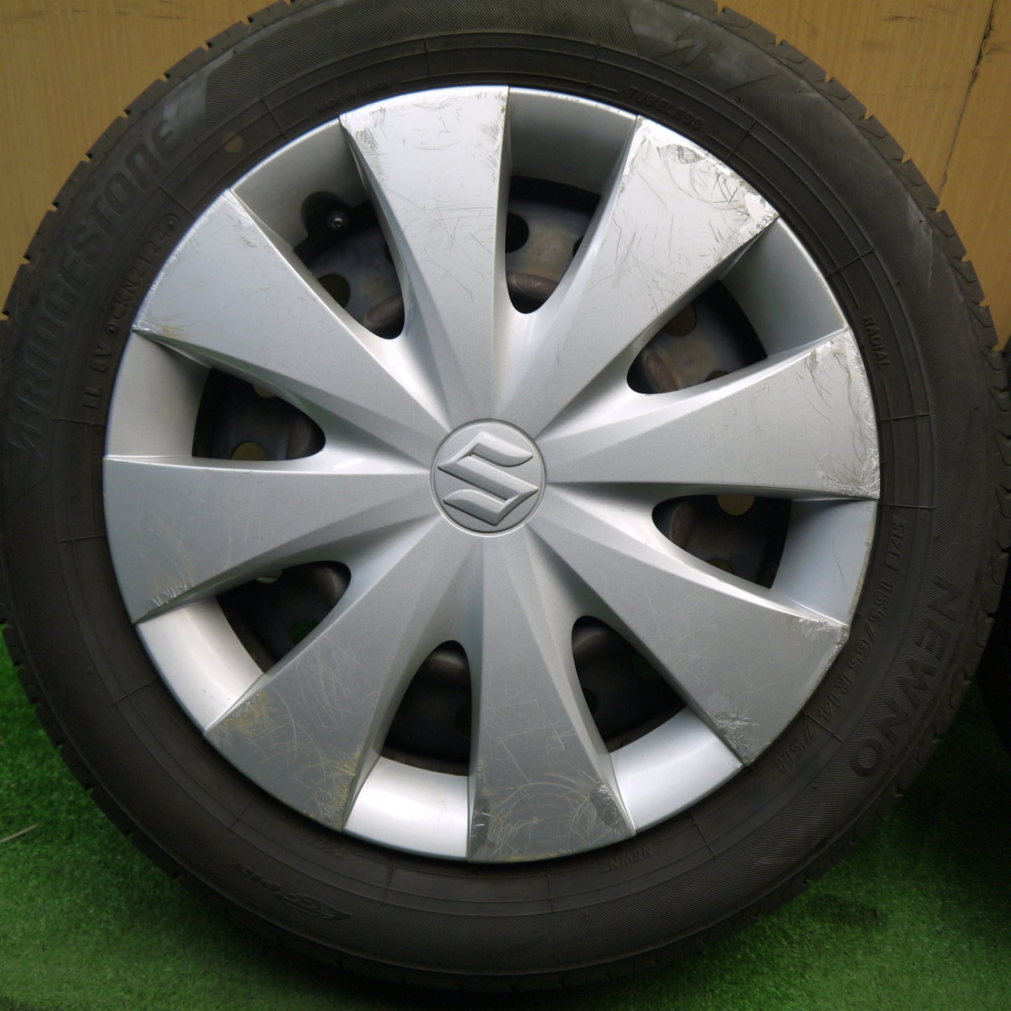 バリ溝!24年!ほぼ10分★スズキ スペーシア 純正 スチール 155/65R14 ブリヂストン NEWNO ニューノ 14インチ PCD100/4H★5041404Hノ
