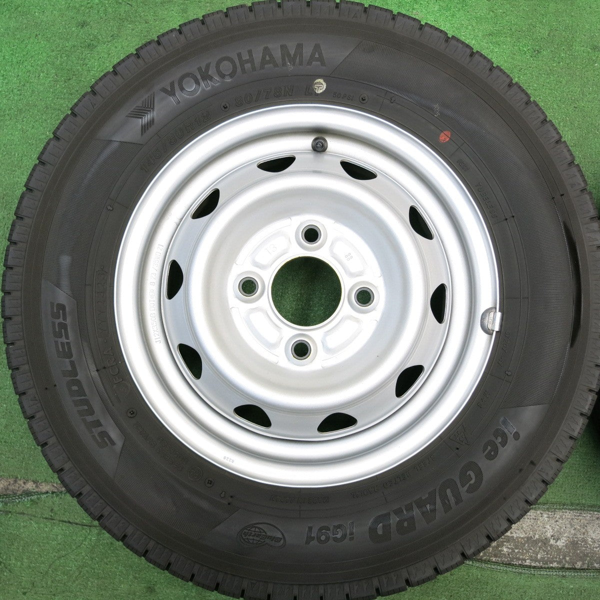 バリ溝!23年!キレイ!9.5分★スタッドレス 145/80R12 80/78N ヨコハマ アイスガード iG91 スチール ホイール 12インチ PCD100/4H★5060709HAス